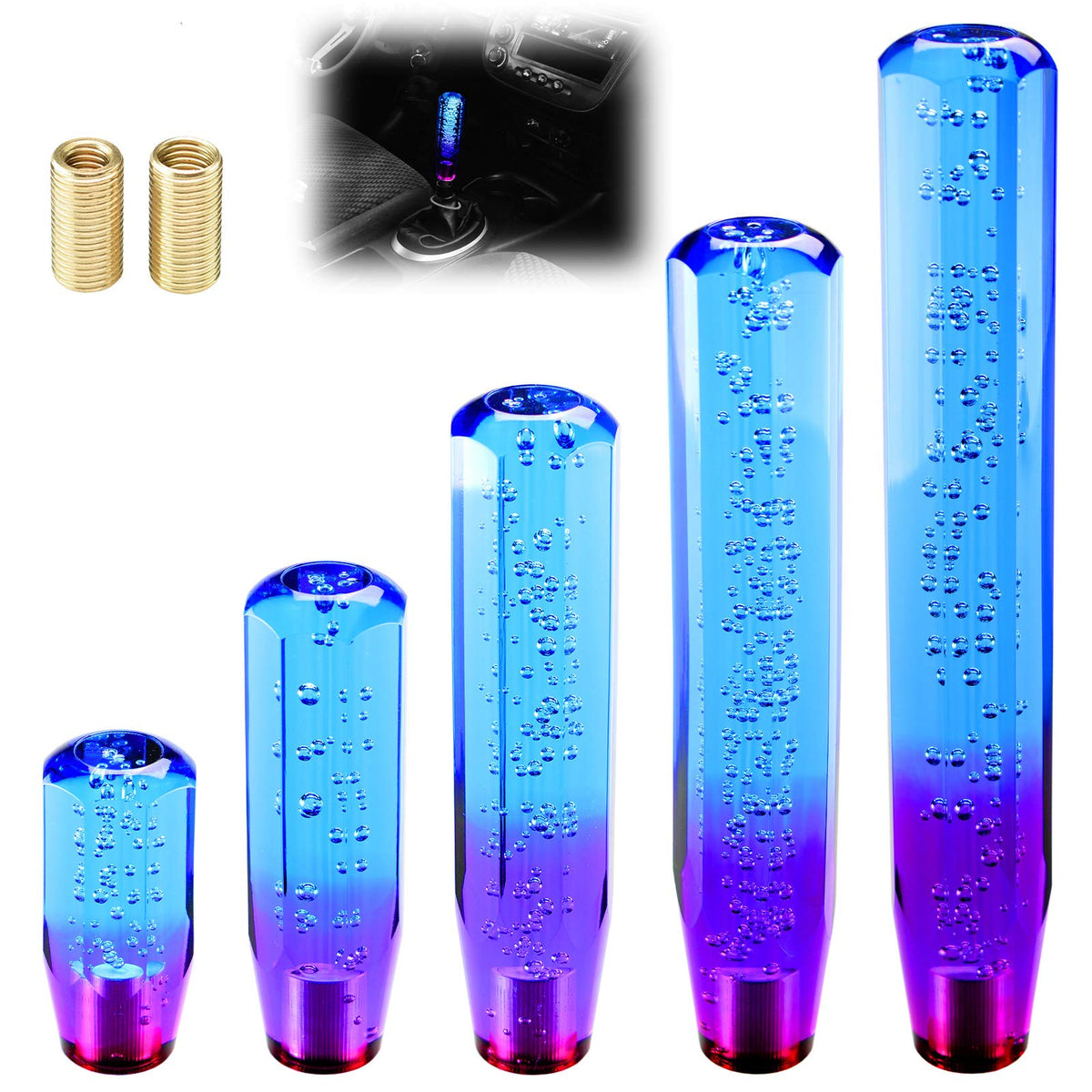 Ezautowrap Shift Knob Stick Crystal Transparent Bubble Purple Blue Throw Gear Shifter 20Cm