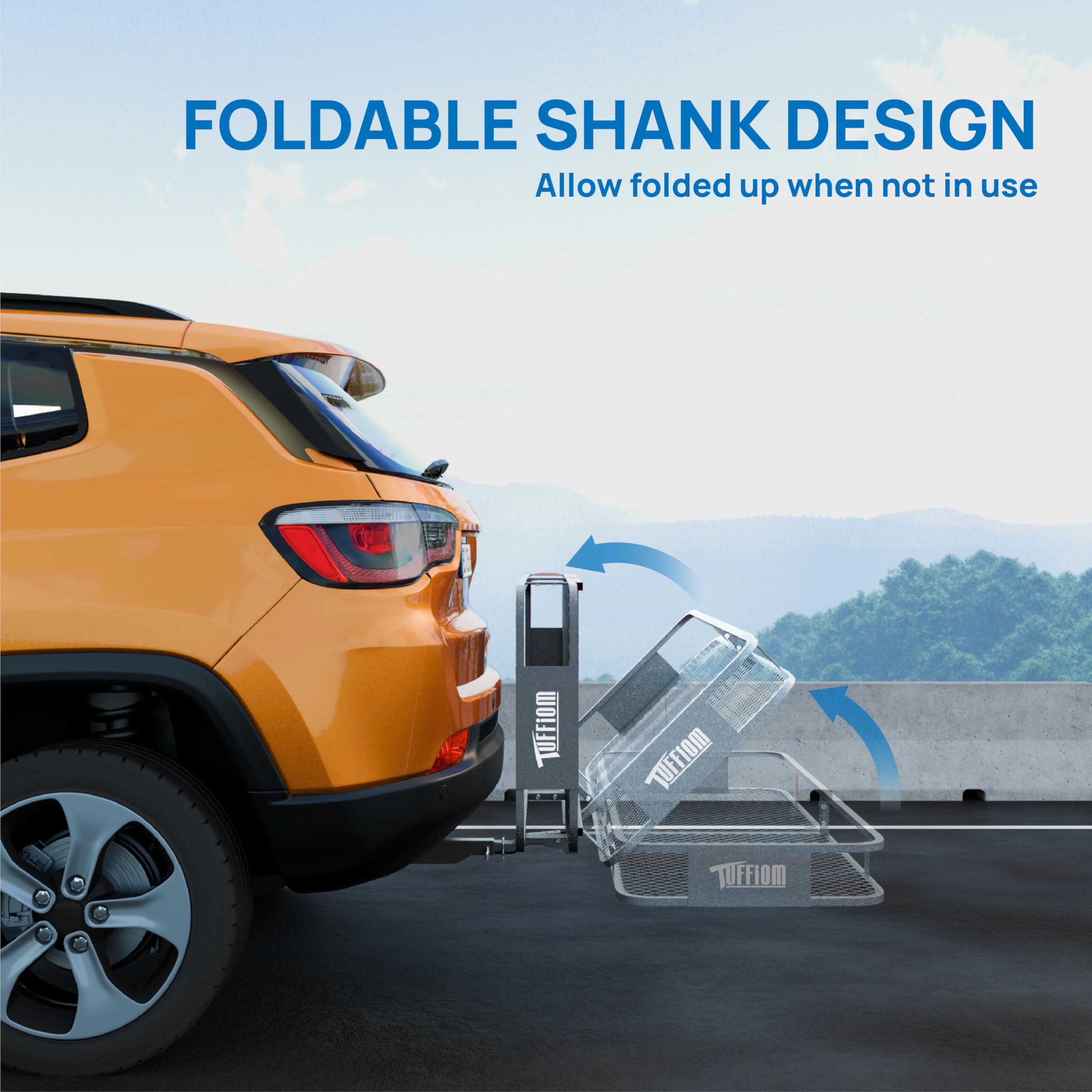 Tuffiom 60''X24''X6'' Folding Hitch Mount Cargo Carrier Basket, 500Lbs Steel Car Cargo Trailer Hitch Luggage Rack, W/Hitch Lock+