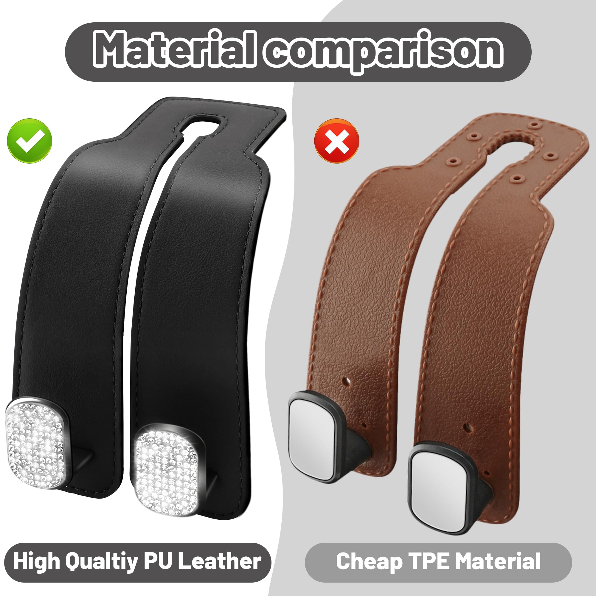 Amelity Bling Car Back Seat Headrest Hooks, Car Hooks for Purses and Bags, Bag Hooks for Car Back Seats, Car Seat Hooks (2 Pack,