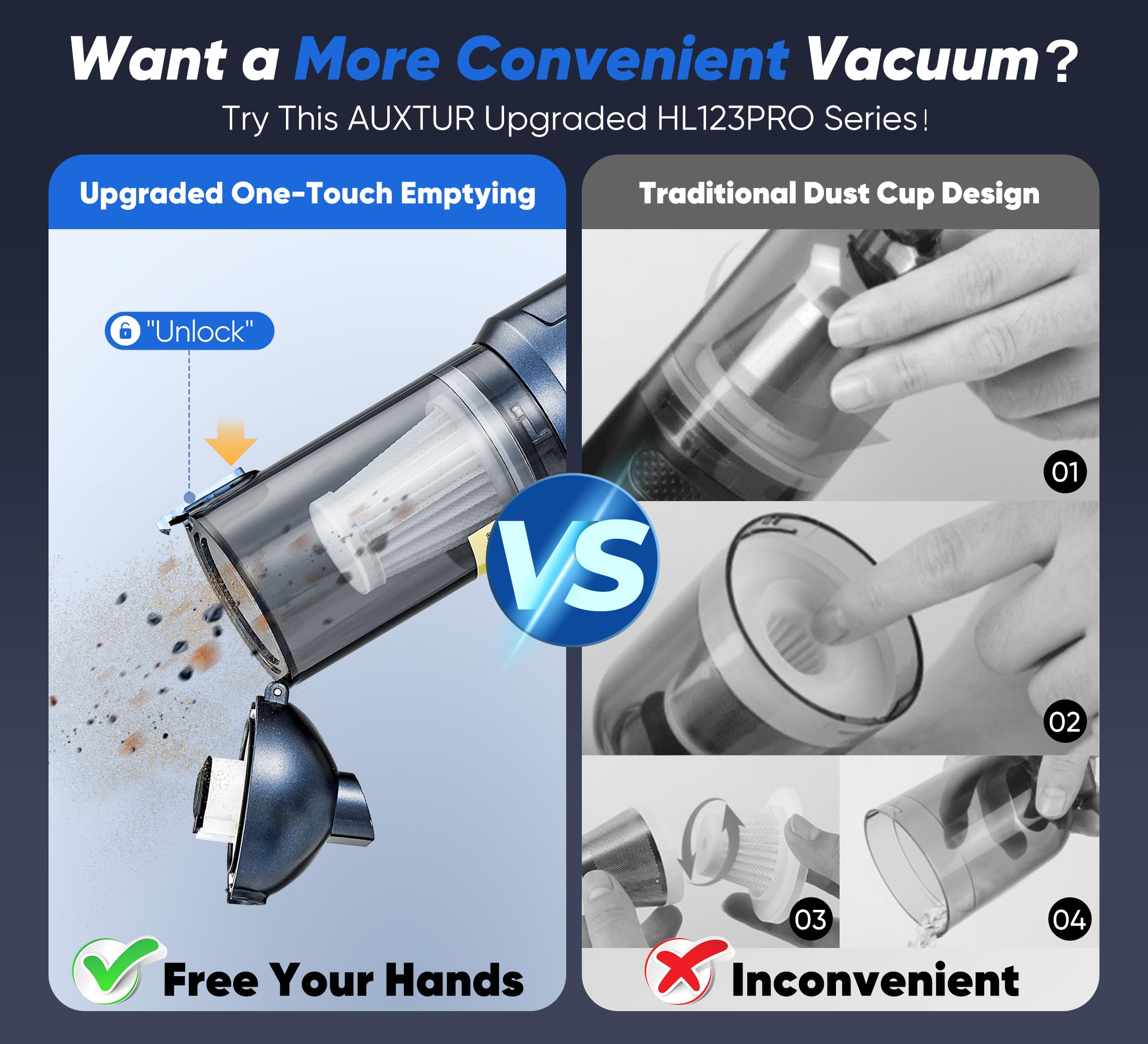 AUXTUR Car Vacuum Cordless, 4 in 1 Handheld Vacuum with Brushless Motor in 14000PA Powerful Suction, Mini Vacuum Cleaner with On