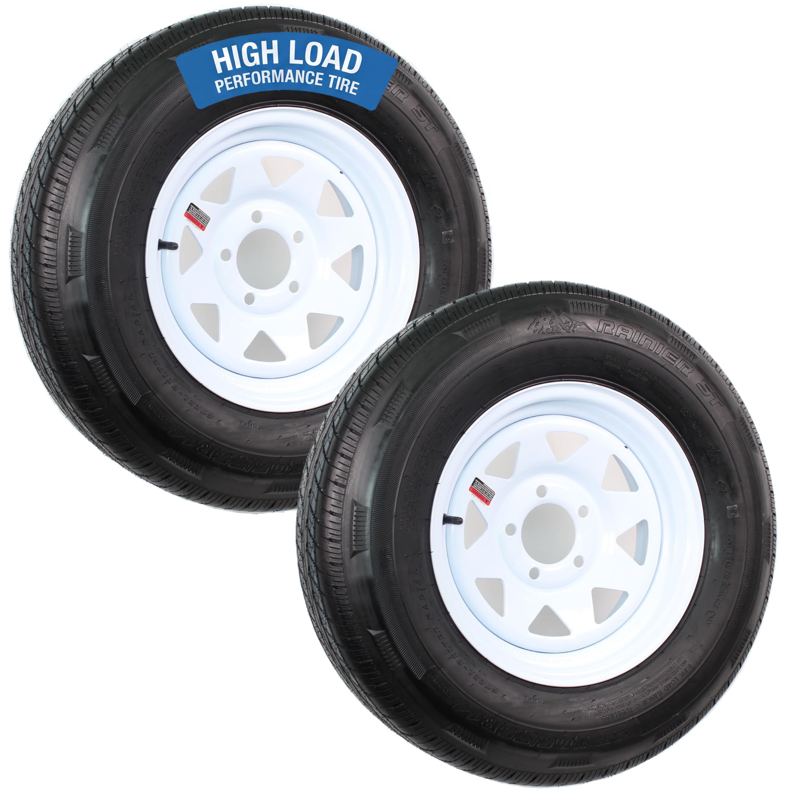 eCustomrim 2-Pack Radial Trailer Tire Rim ST205/75R14 14 Inch Load Range D 5 Lug On 4.5 Center White Wheel - 6 Year Warranty w/R
