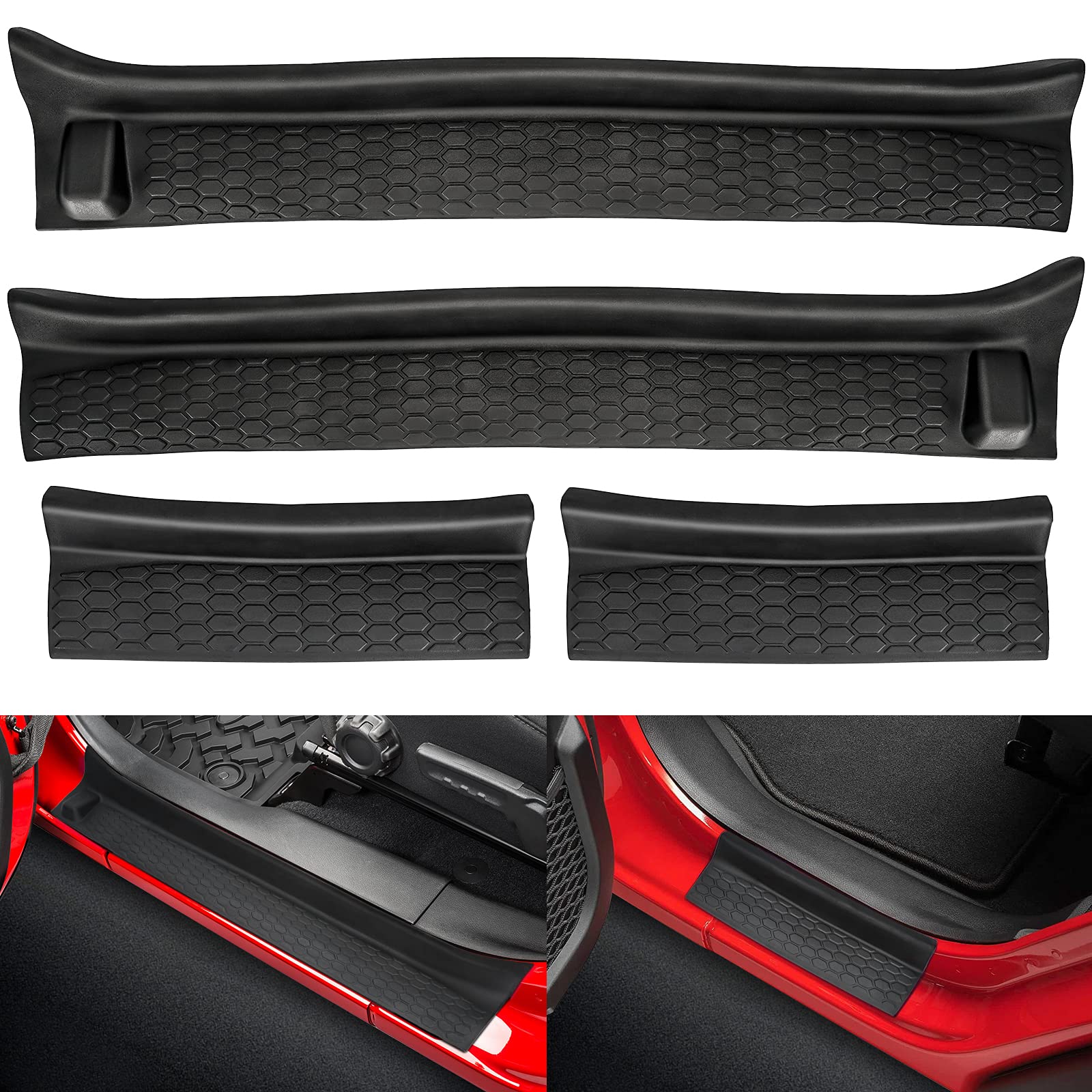 Suparee Door Sill Guards Kit Fits Jl, Black Rubber Door Entry Guards Fits 2018-2024 Jeep Wrangler Jlu Jt 4-Door Accessories Parts Door Sill Guards Protector Replacement, 4Pcs/Set