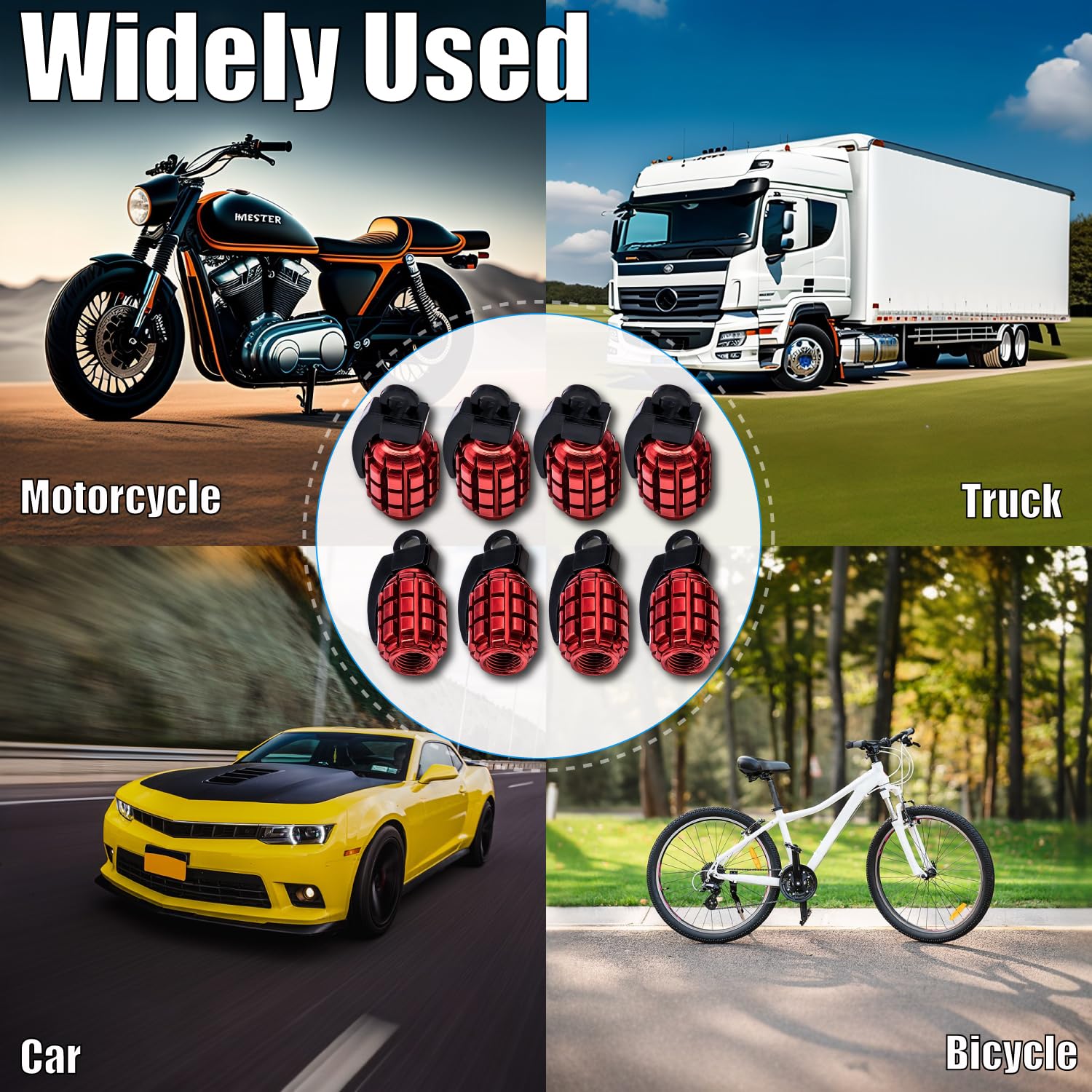 Meajoo 8Pcs Tire Valve Stem Caps, Stainless Steel Tire Valve Caps Wheel Valve Caps For Cars, Trucks, Suv, Motorcycles, Bicycles