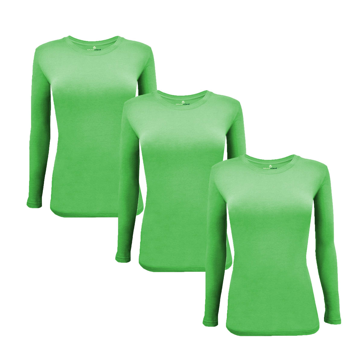 Natural Uniforms Womens Under Scrub Tee Crew Neck Long Sleeve T-Shirt-3-Pack (4X-Large, 3 Pack-Lime Green)