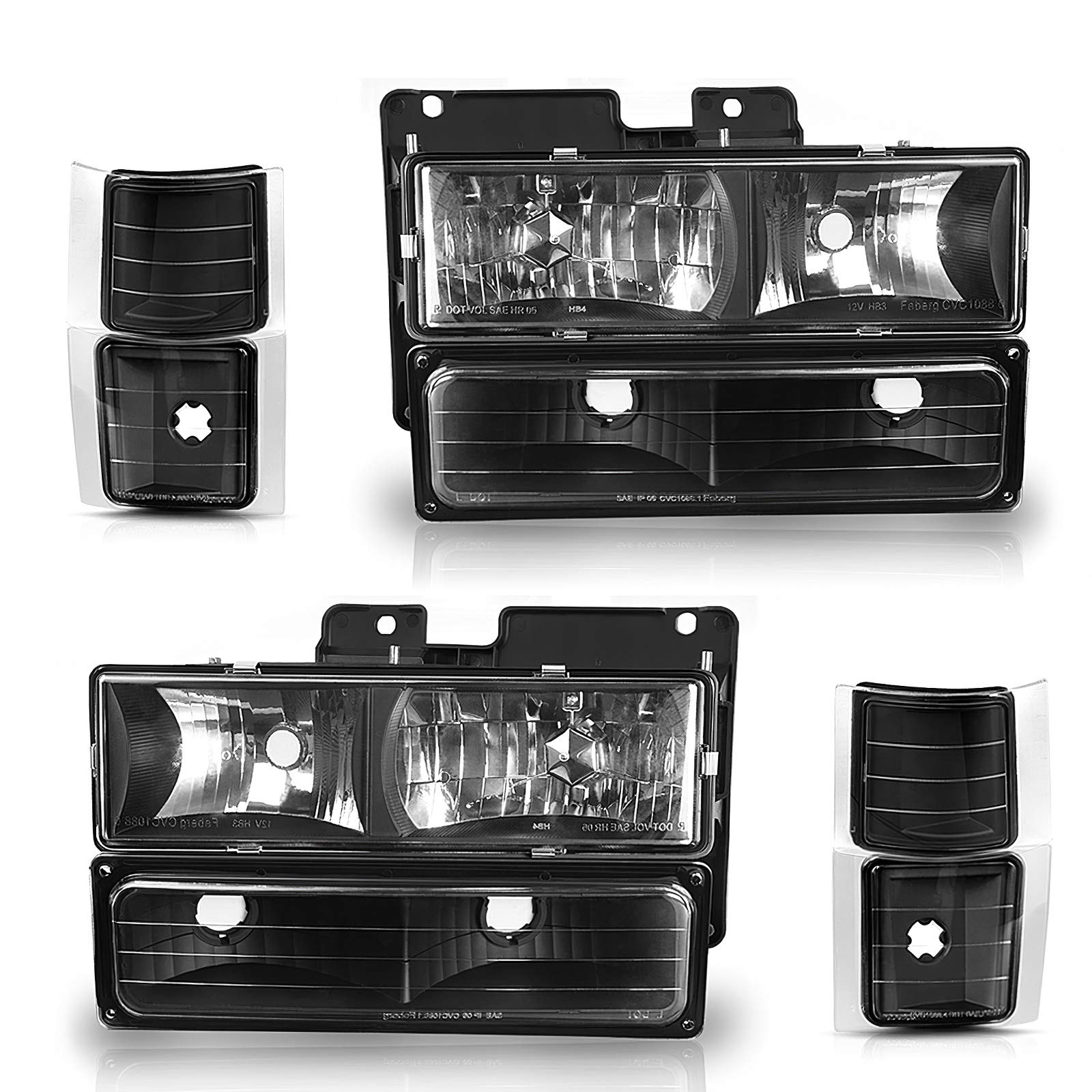 Autosaver88 Headlights Assembly Compatible With 1994-1999 Chevy C/K Series C1500 C2500 C3500 K1500 K2500 K3500 Suburban 1995 1996 1997 1998 1999 Tahoe Headlamp W/Bumper Corner Lamp Black Housing