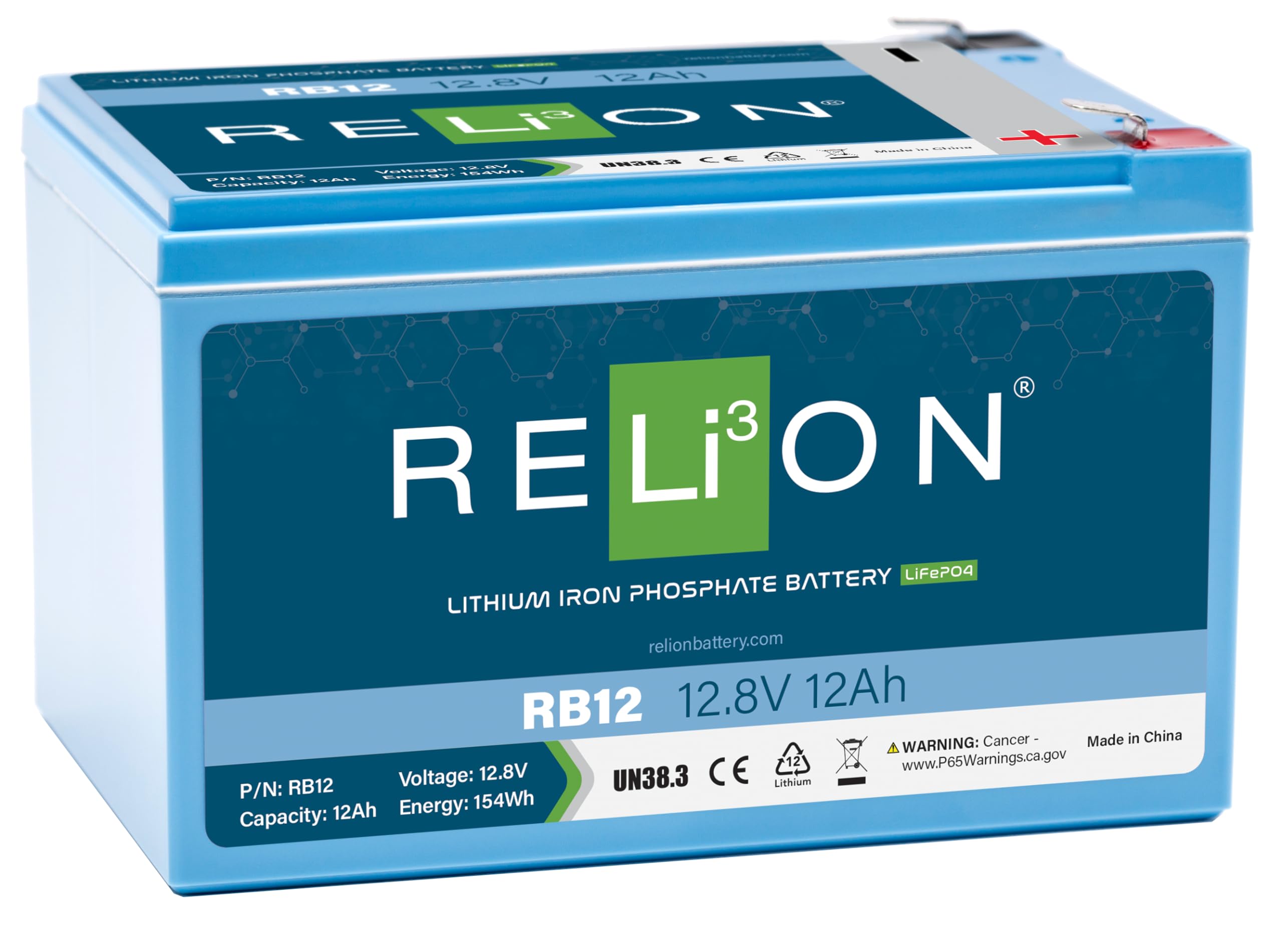 Relion Rb12 | 12V 12Ah | Lifepo4 Lithium-Ion Battery | F2 Terminal | 3500~5000 Cycles| 10 Year Warranty | Lightweight Small Size, Perfect For Fish Finders Ice Fishing, Solar, Rv, Off-Grid Applications