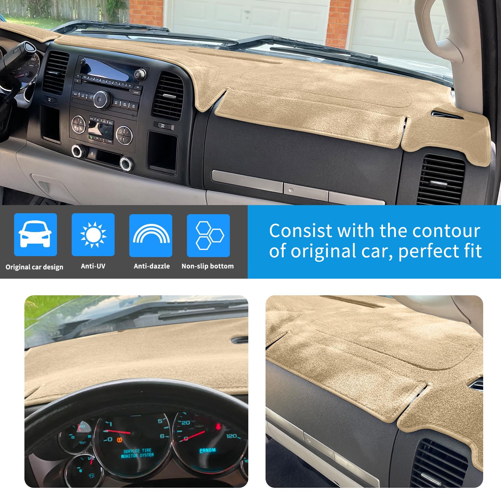 Hanlanka Dashboard Cover For Gmc Sierra And Chevrolet Silverado- Fits 2007-2013 Models With Two Glove Boxes. Custom Fit Dash Mat