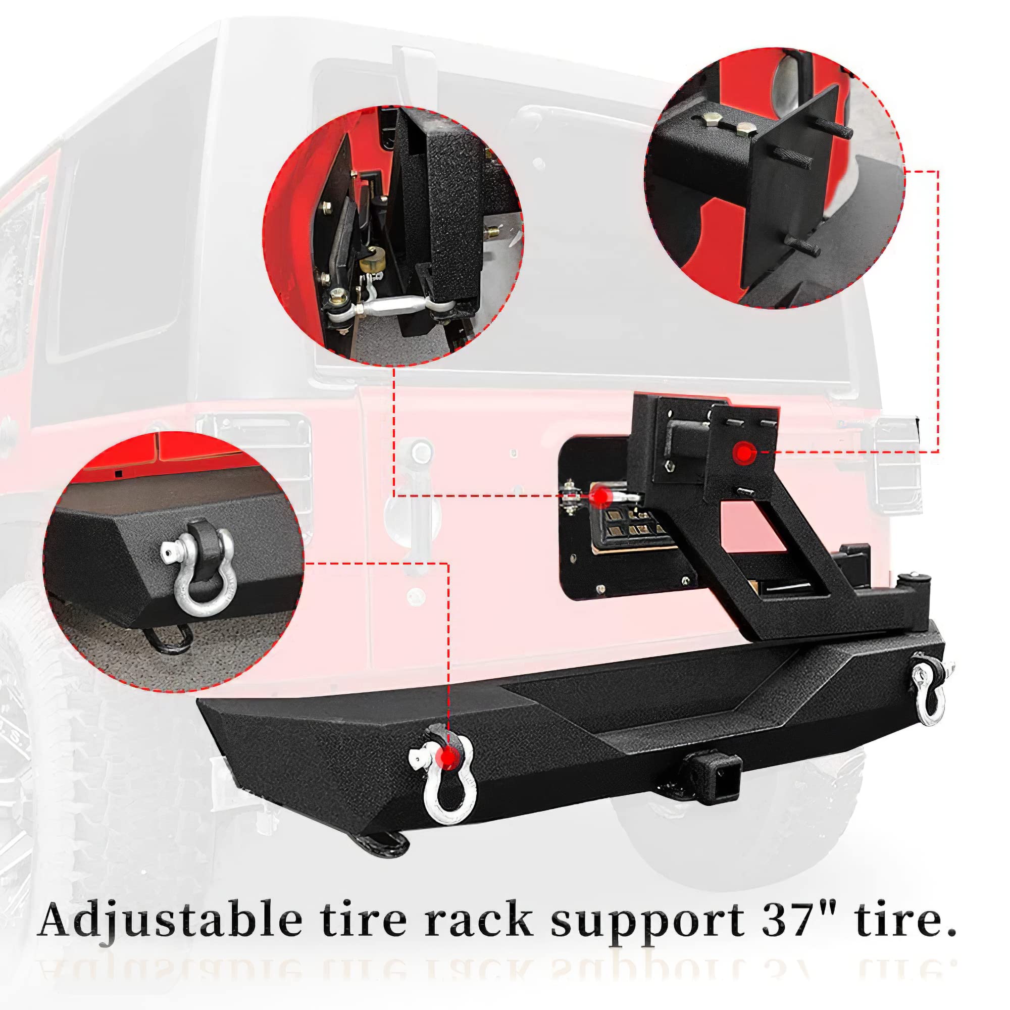 Ledkingdomus Rear Bumper With Tire Carrier And 2'' Hitch Receiver Compatible With 07-18 Jeep Wrangler Jk Jku Rubicon Sahara Spor