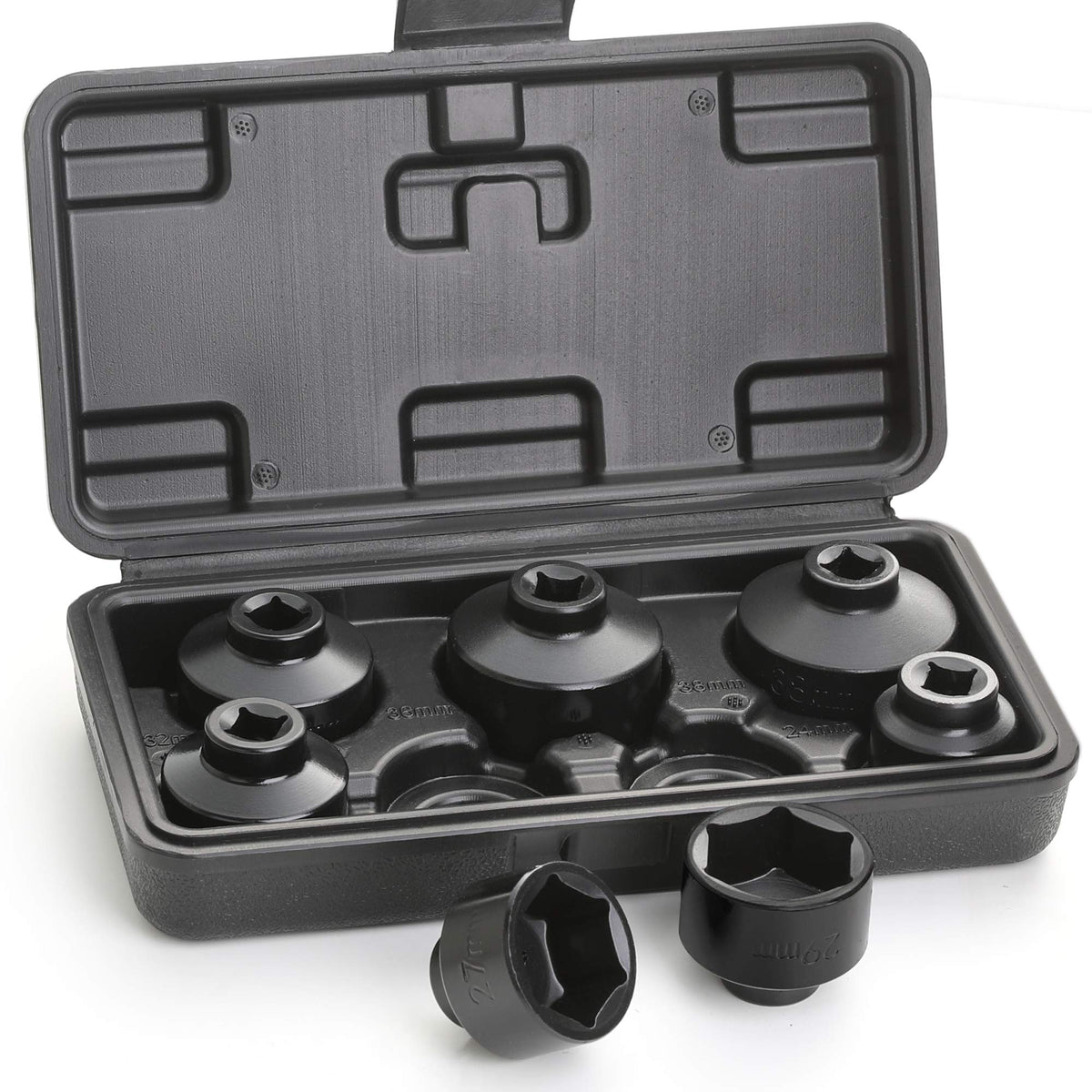 Hromee Fuel Filter Cap Removal Tool And Installer 7 Pieces Low Profile Oil Canister Socket Set 24Mm 27Mm, 29Mm, 30Mm, 32Mm, 36Mm