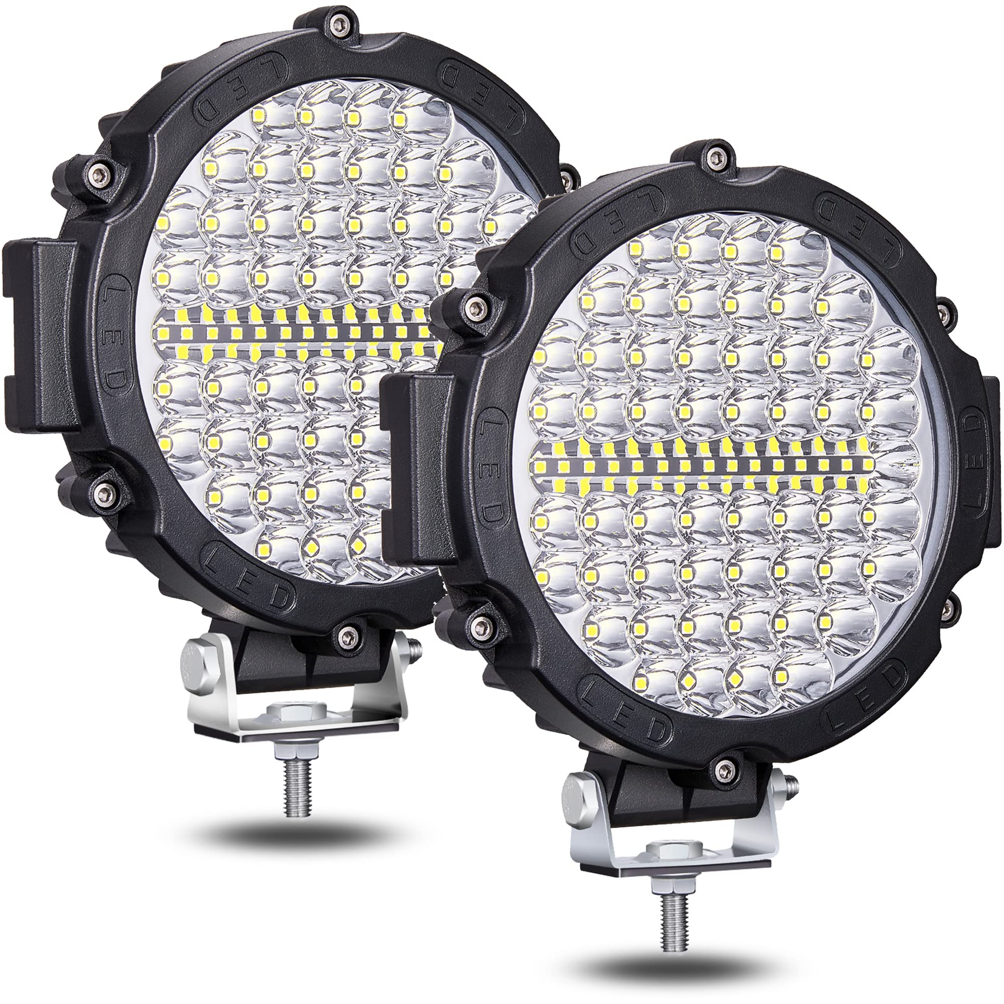 Lightboss Led Light Bar, 7 Inch Round Led Offroad Driving Lights, 12V-60V Led Pods 210W 21000Lm, Trucks Atv Utv Suv Rv Car Bumper Tractors Jeep Combo Beam Off-Roading Fog Off Road Lighting, 2Pcs