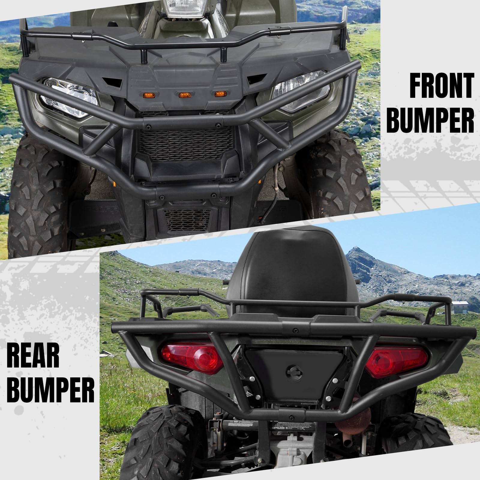 A & UTV PRO Brush Guard Front & Rear Bumper for 2014-2024 Polaris Sportsman 570/450, Alloy Steel, Black, Model AUPFRBPS1U