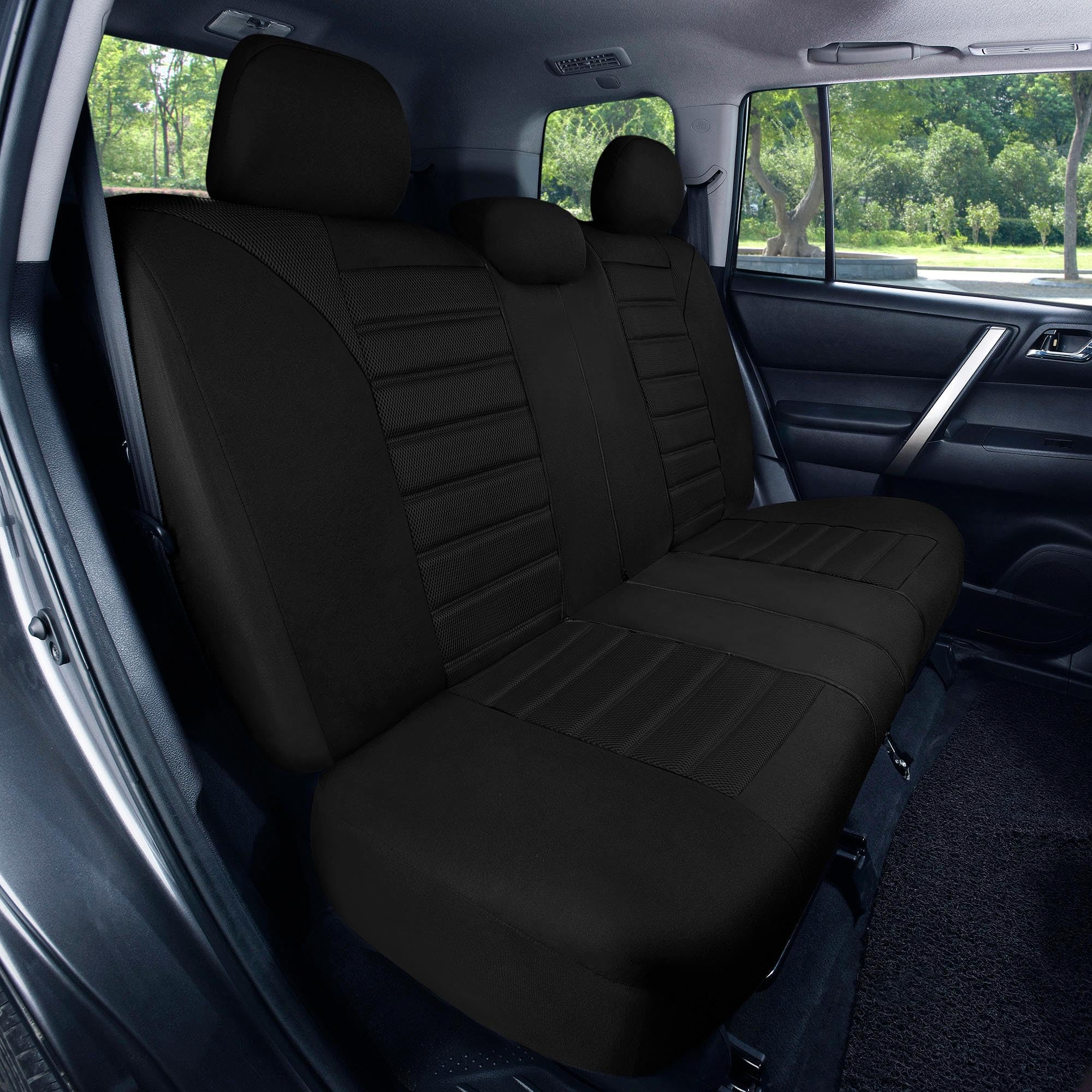 Fh Group Automotive Car Seat Covers Full Set Premium 3D Air Mesh Black Seat Covers, Airbag Compatible And Split Bench Cover Univ