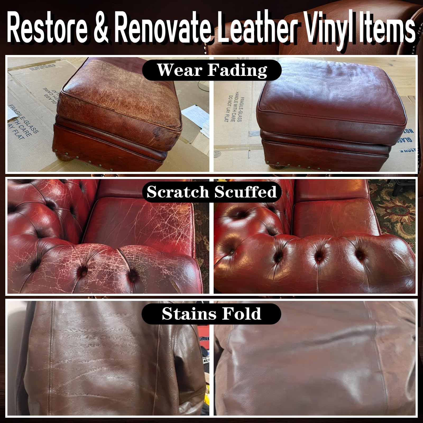 Maroon Leather Repair Kit For Furniture Dye Car Interior Vinyl Seats Paint Leather Conditioner Couch Handbag Chair Stain Remover