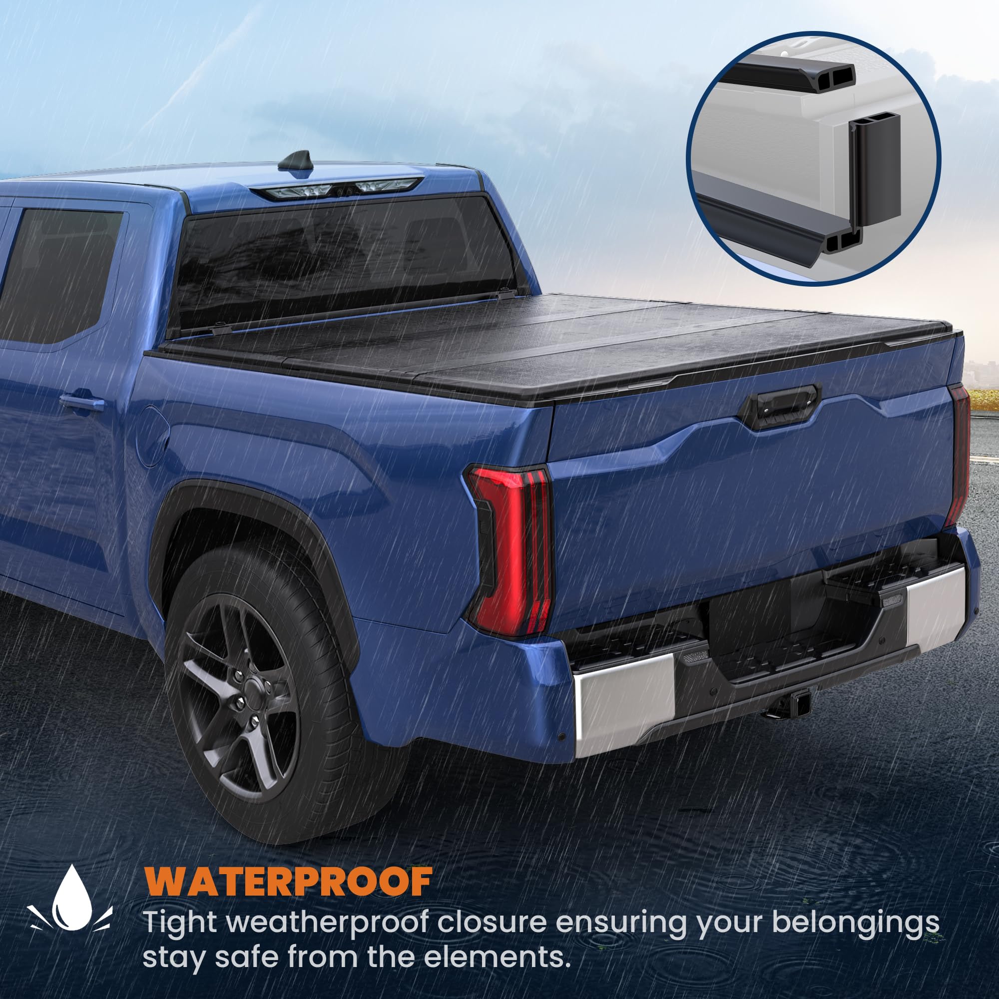 KUIPERAUTO Fiberglass Tri Hard Tonneau Cover Compatible for 2000-2006 Toyota Tundra Fleetside Truck Bed Cover - 6.5 FT Bed On To