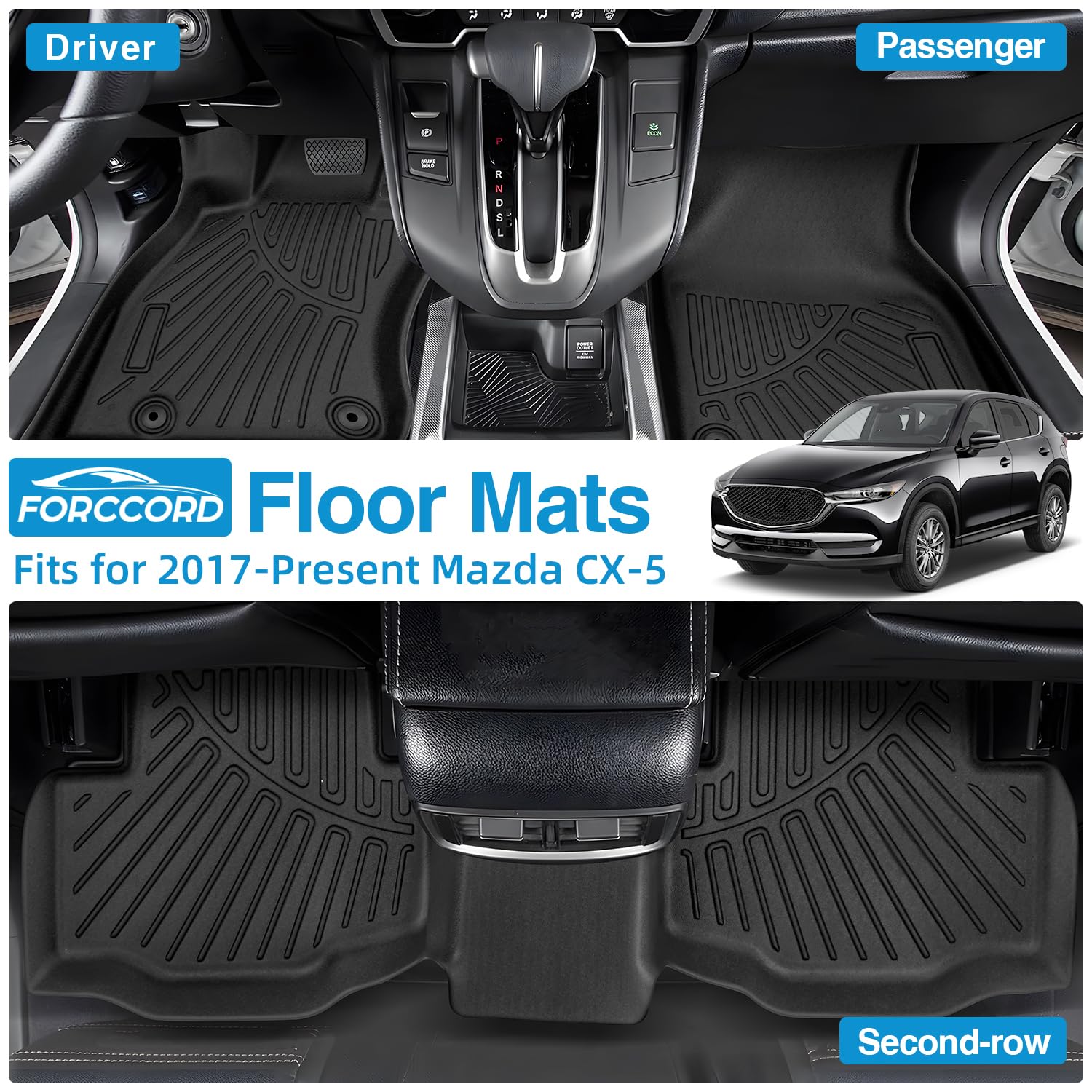 Forccord Custom Fit For Floor Mats Honda Pilot 2025 2024 2023 All Weather Protection Tpe Black Heavy Duty Waterproof Car Mats 3