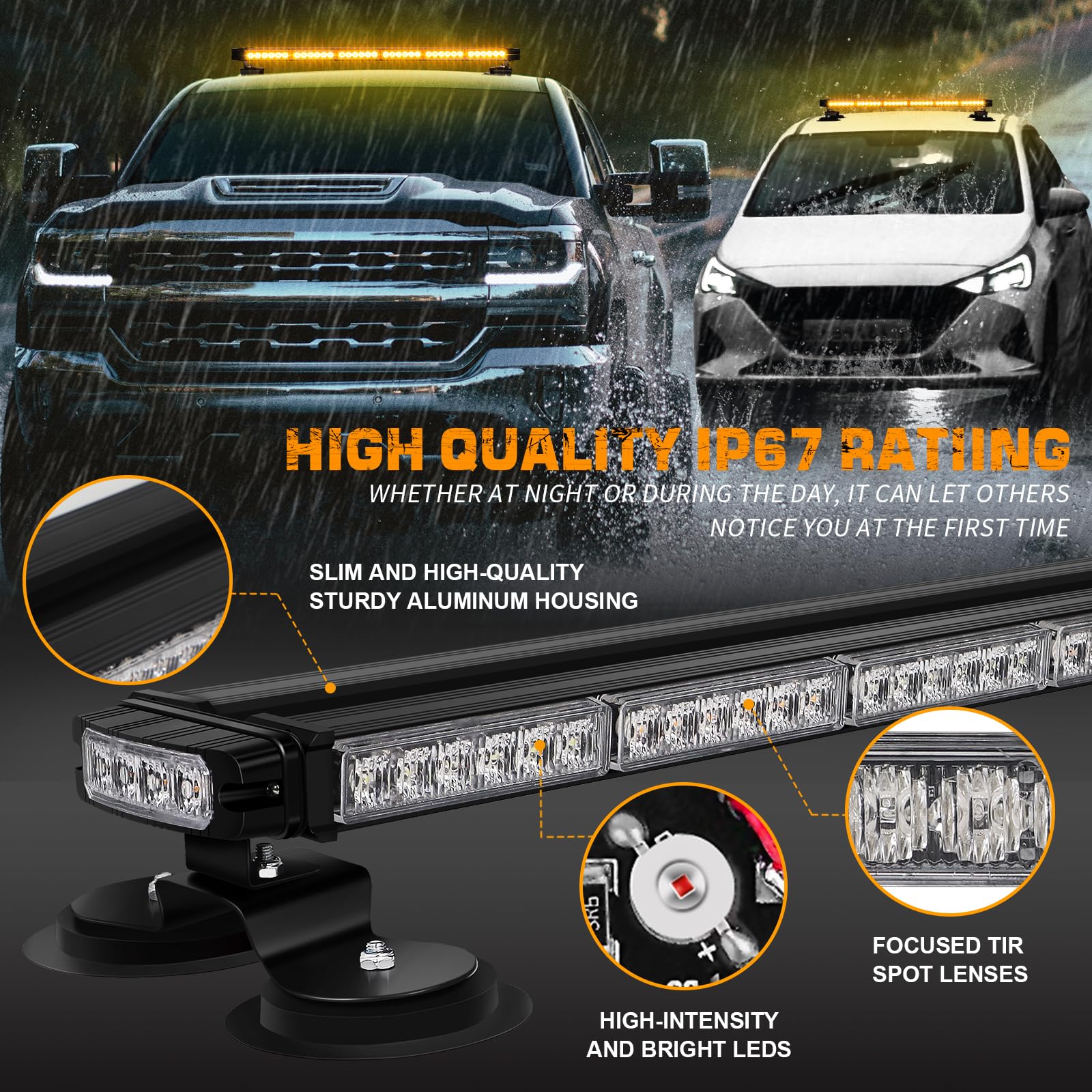 Xridonsen 28.4'' 80 Led Roof Top Amber Strobe Light Bar Emergency Warning Flashing Safety Hazard Double Side Traffic Advisor Lig