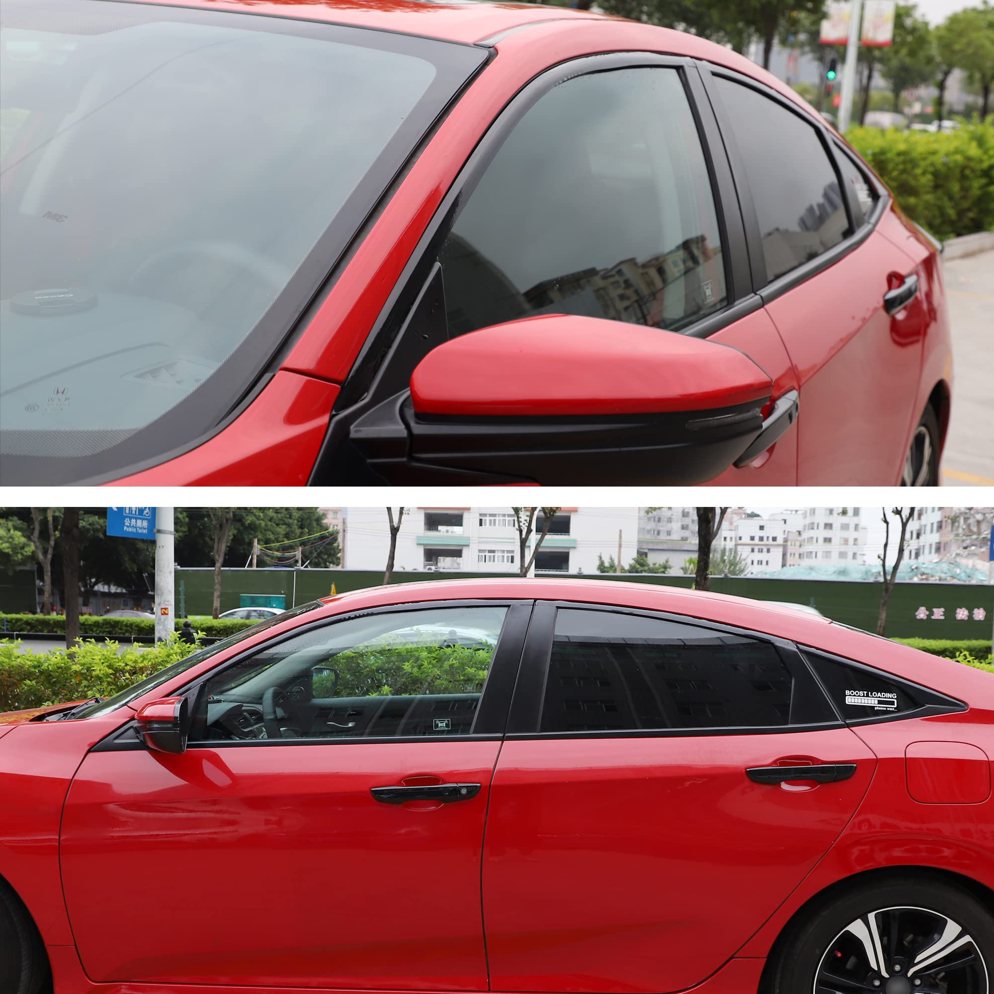 Tomall Car Window Edge Vinyl Stickers Compatible With Honda 10Th Civic 2016 2017 2018 2019 2020 2021 Auto Window Cover Strip Trim Accessories (Glossy Black)