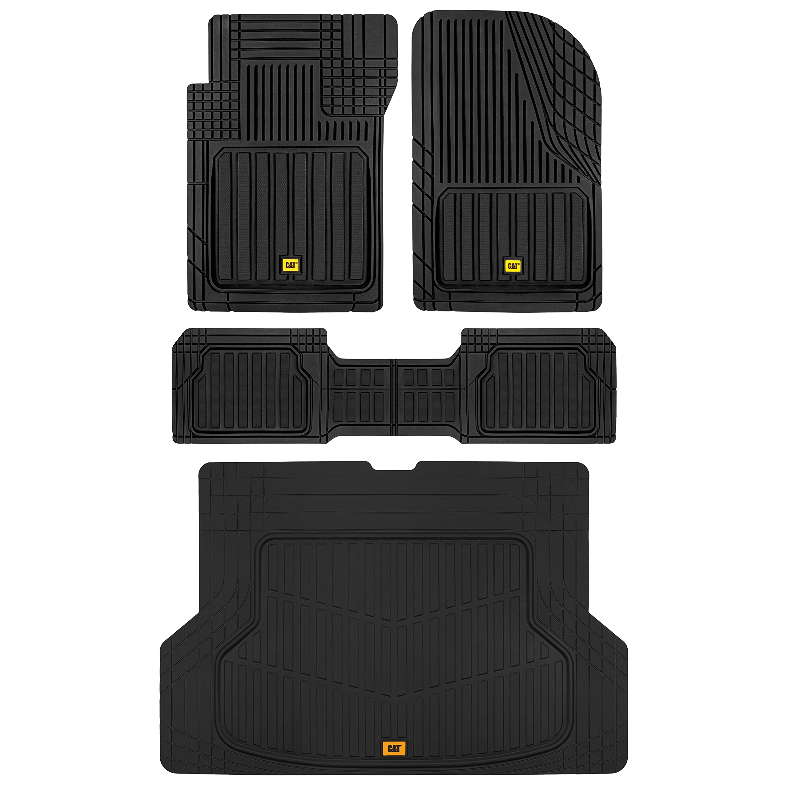 Cat Toughliner Heavy Duty Rubber Floor Mats & Cargo Trunk Liner For Car Suv Van Sedan, Black - Trim To Fit, All Weather Deep Dis