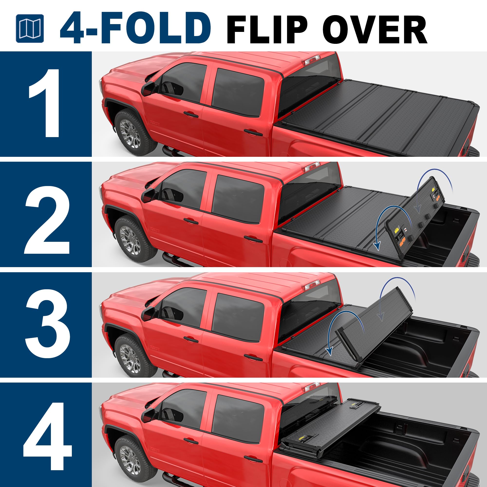 Mostplus Quad Fold Hard Tonneau Cover Truck Bed Compatible With 2019-2025 Chevy Chevrolet Silverado Gmc Sierra 1500 5.8 Ft Bed F