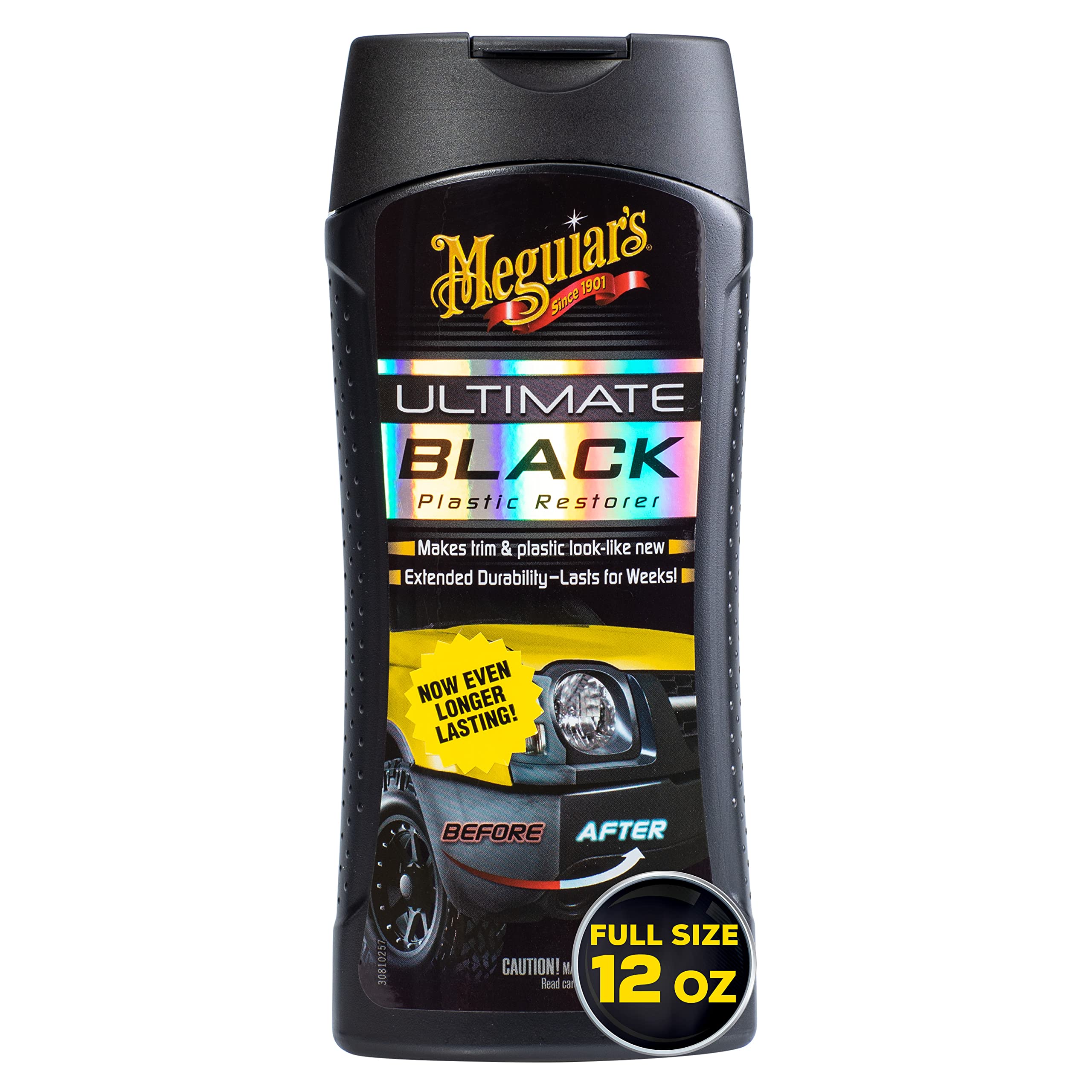 Meguiar'S Ultimate Black Plastic Restorer - Restores Black Plastic & Faded Trim Pieces While Adding Durability & Uv Protection - 12 Oz