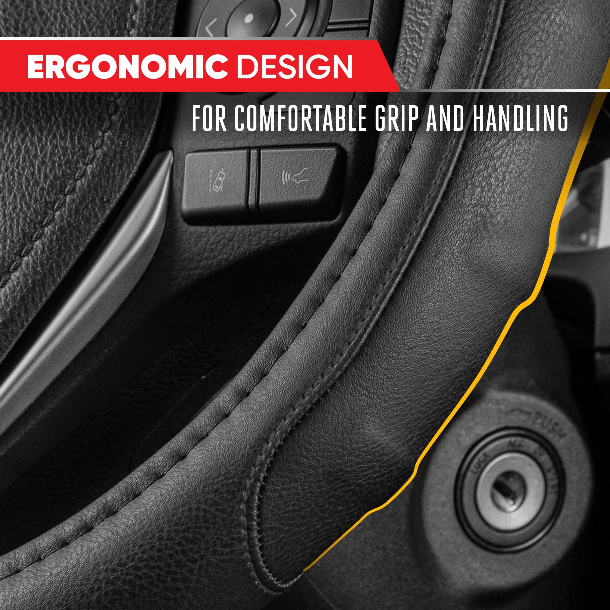 Motor Trend Gripdrive Pro Synthetic Leather Auto Car Steering Wheel Cover Black Comfort Grip - Small 13.5 To 14.5 Inch, Model:Sw