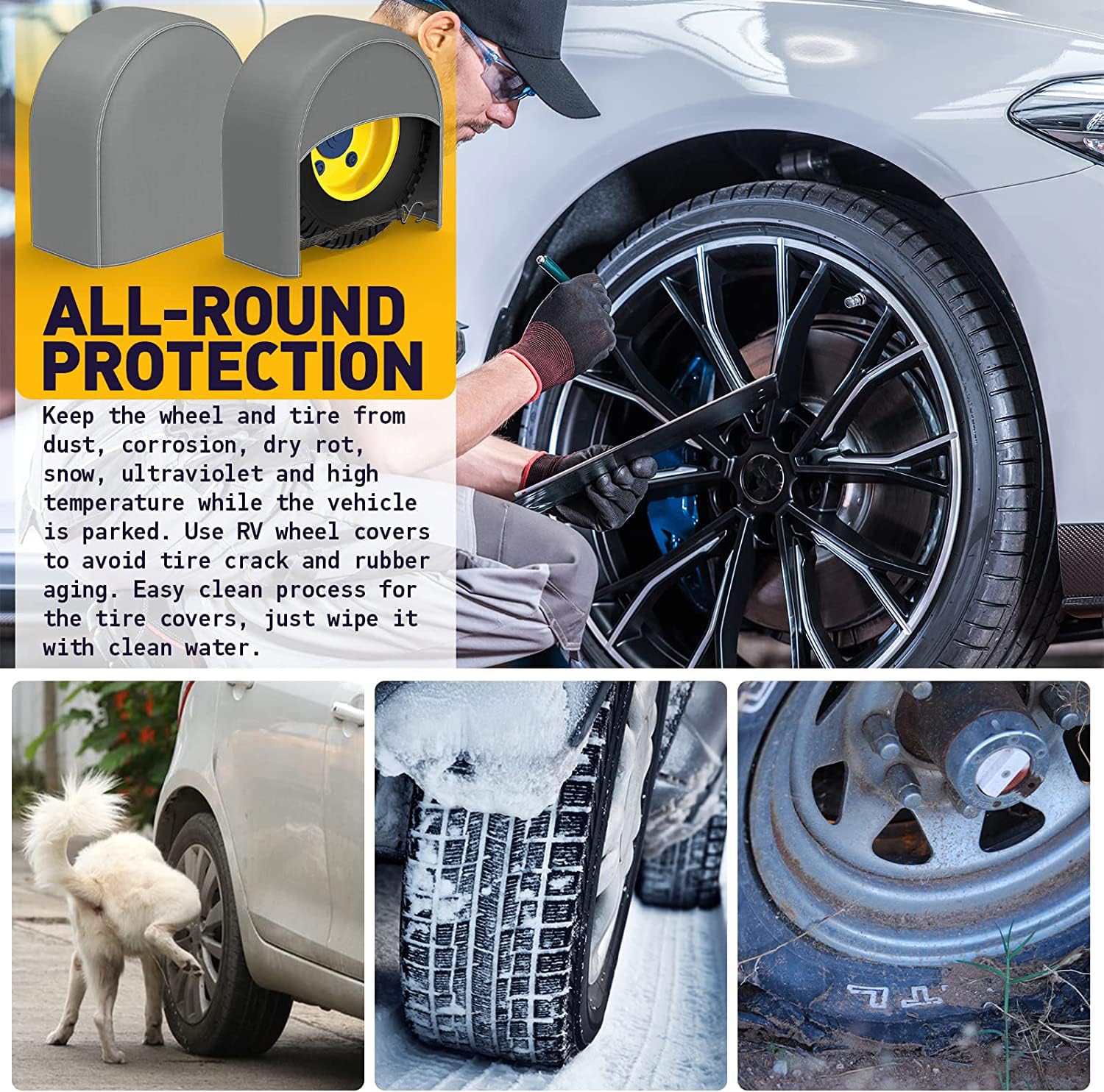 K-Musculo RV Tire Covers 2-Pack, Waterproof Wheel Covers for RV Wheel Travel Trailer Camper Truck SUV, Fit 33-35 Inch Tire Diame