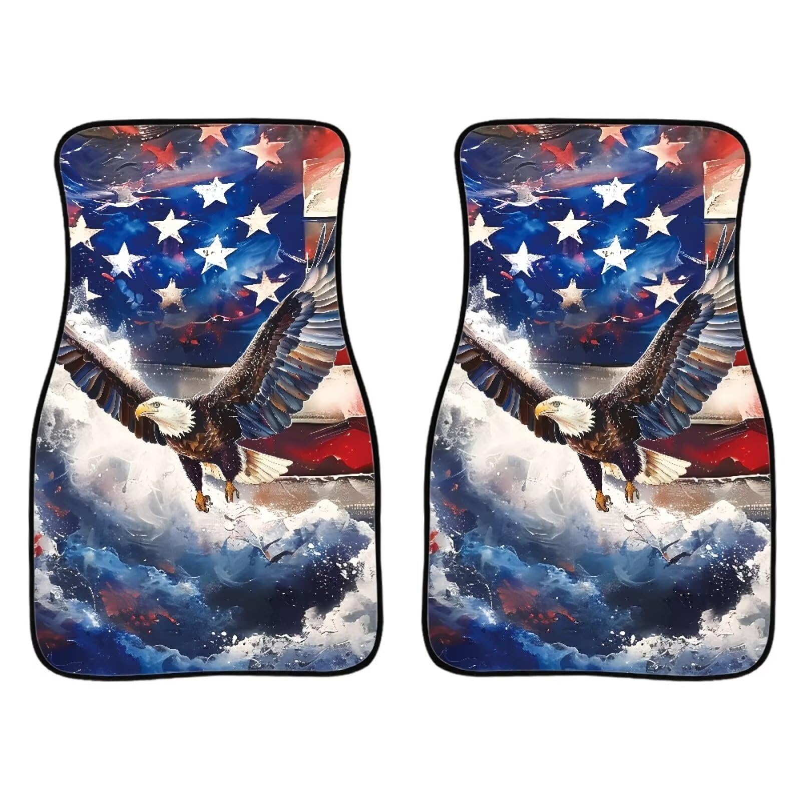 ELEQIN Car Floor Mat for SUV Front Mat Eagle American Flag 2piece Set Non-Slip Backing Carpet Auto Accessories All Weather Prote