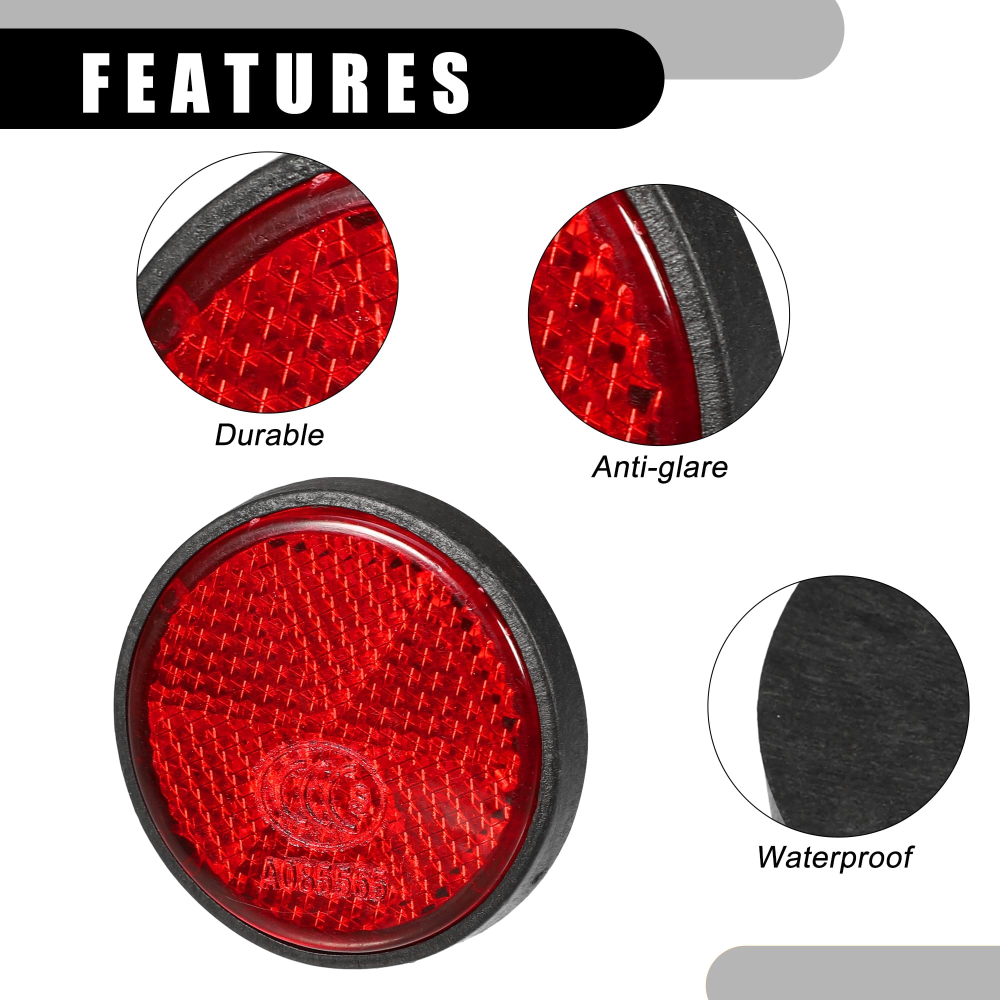Partuto 6Pcs 1.73'X0.31' Universal Reflector - Round Motorcycle Bike Safety Reflector Increase Visibility And Safety On The Road - Plastic Red