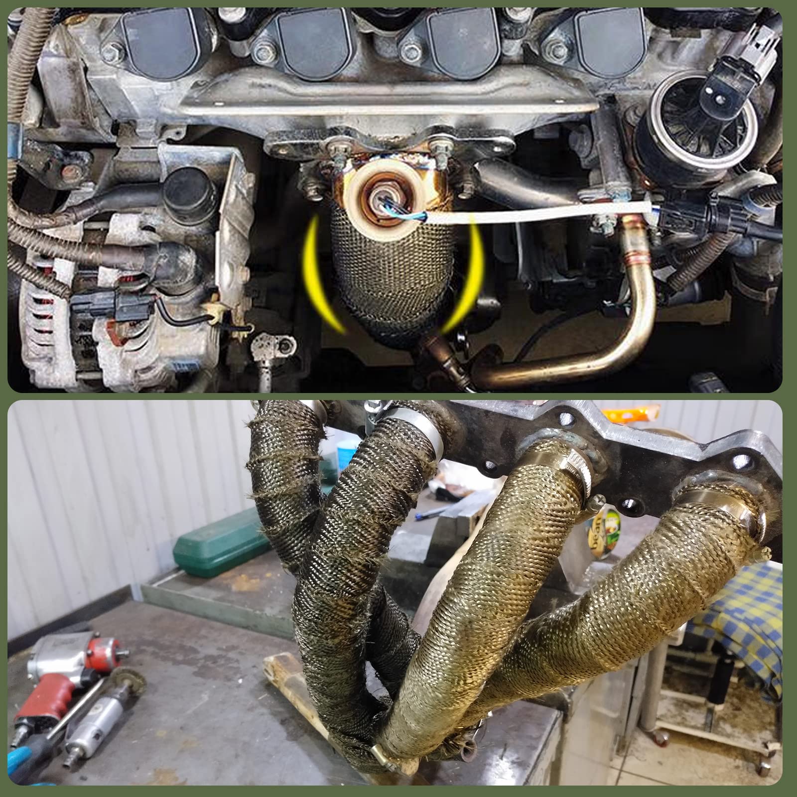 Titanium Exhaust Heat Tape Wrap, 2   X 50 Ft, Motorcycle Fiberglass Heat Shield Tape With Stainless Ties