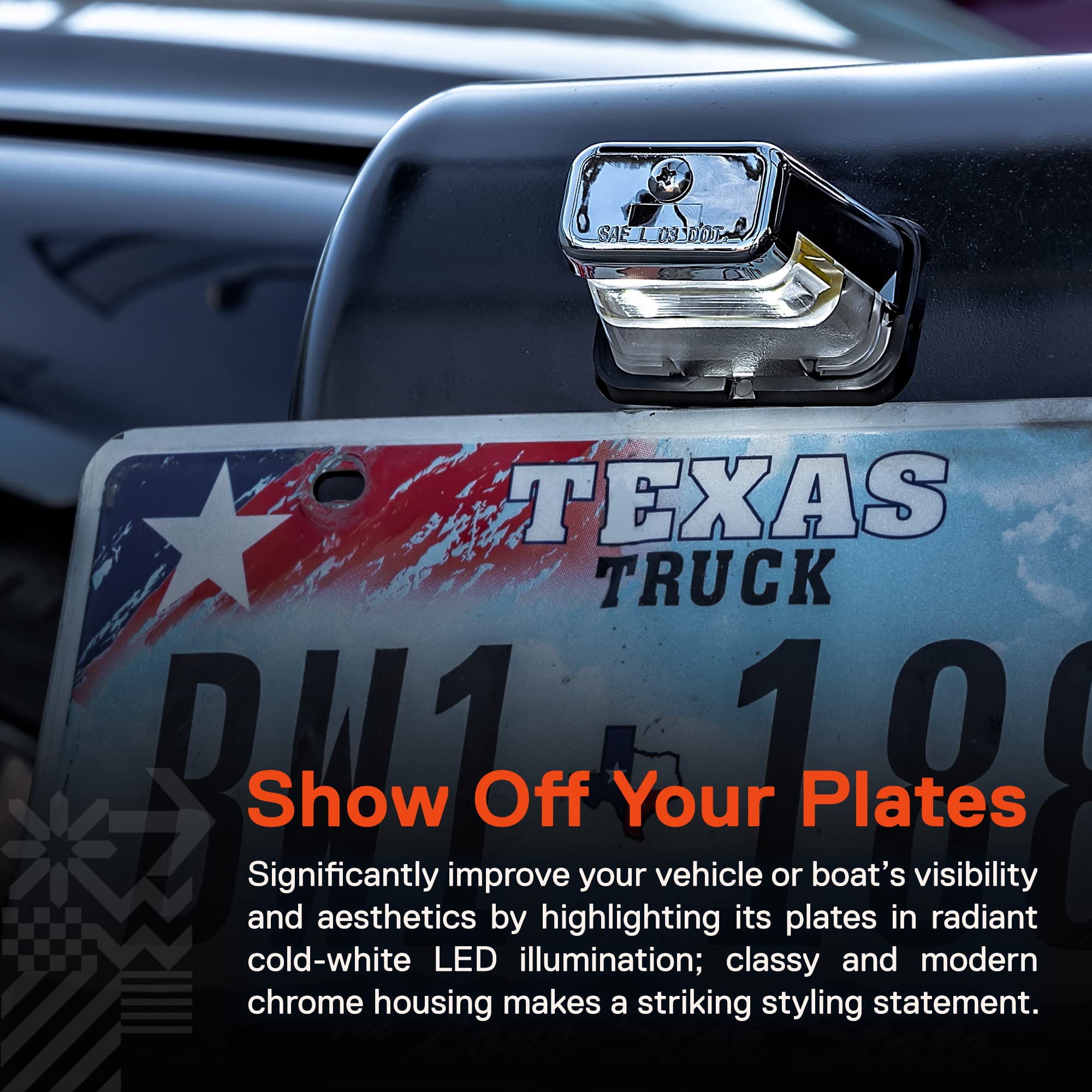 True Mods Chrome Led License Plate Boat Trailer Light [Stud Mount] [Dot Fmvss 108] [Sae L] [Waterproof] [12V Dc] Universal Subme