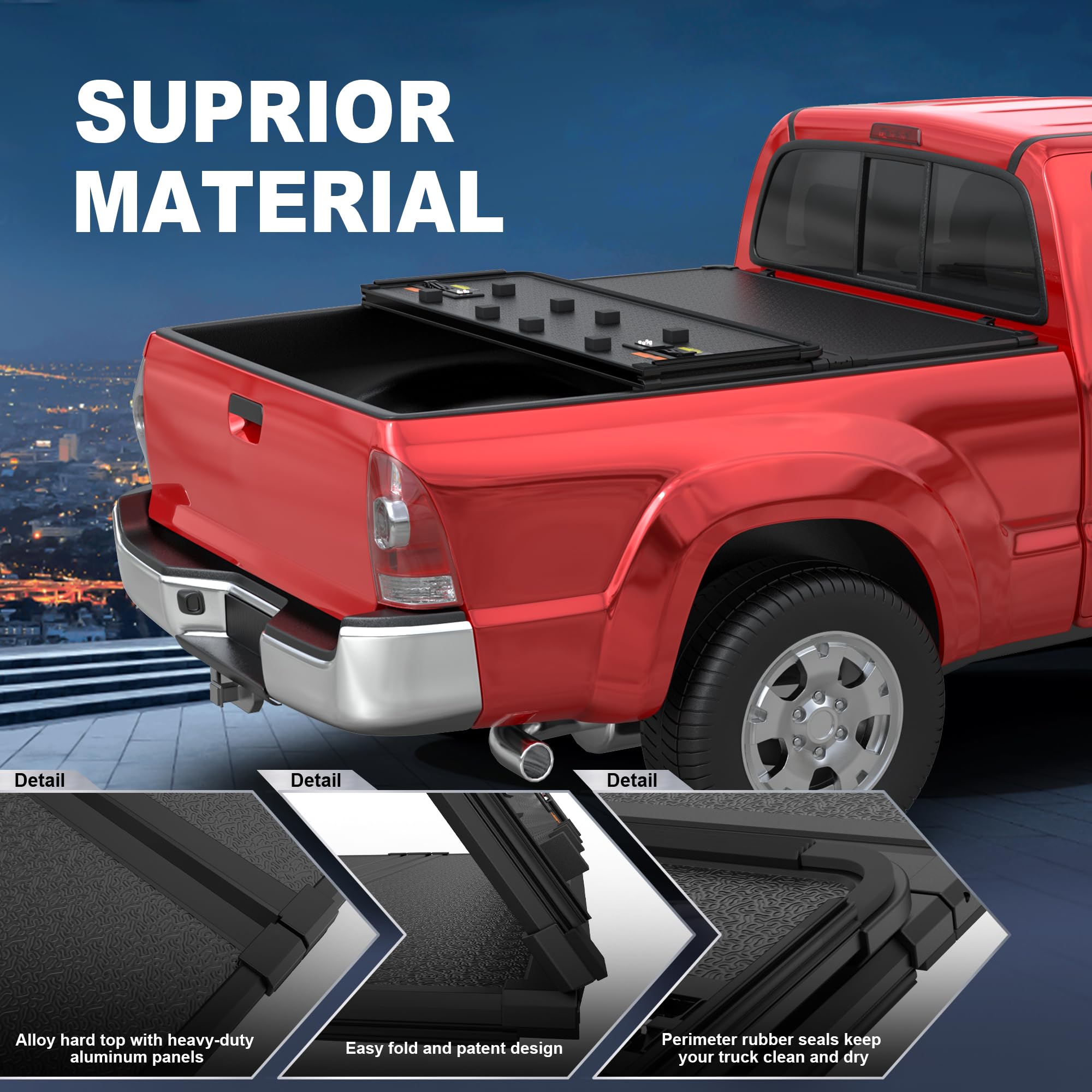 Mostplus 3-Fold Hard Truck Bed Tonneau Cover Compatible For 2016-2023 Toyota Tacoma Bed Tri Fold Aluminum On Top Extra Short Bed
