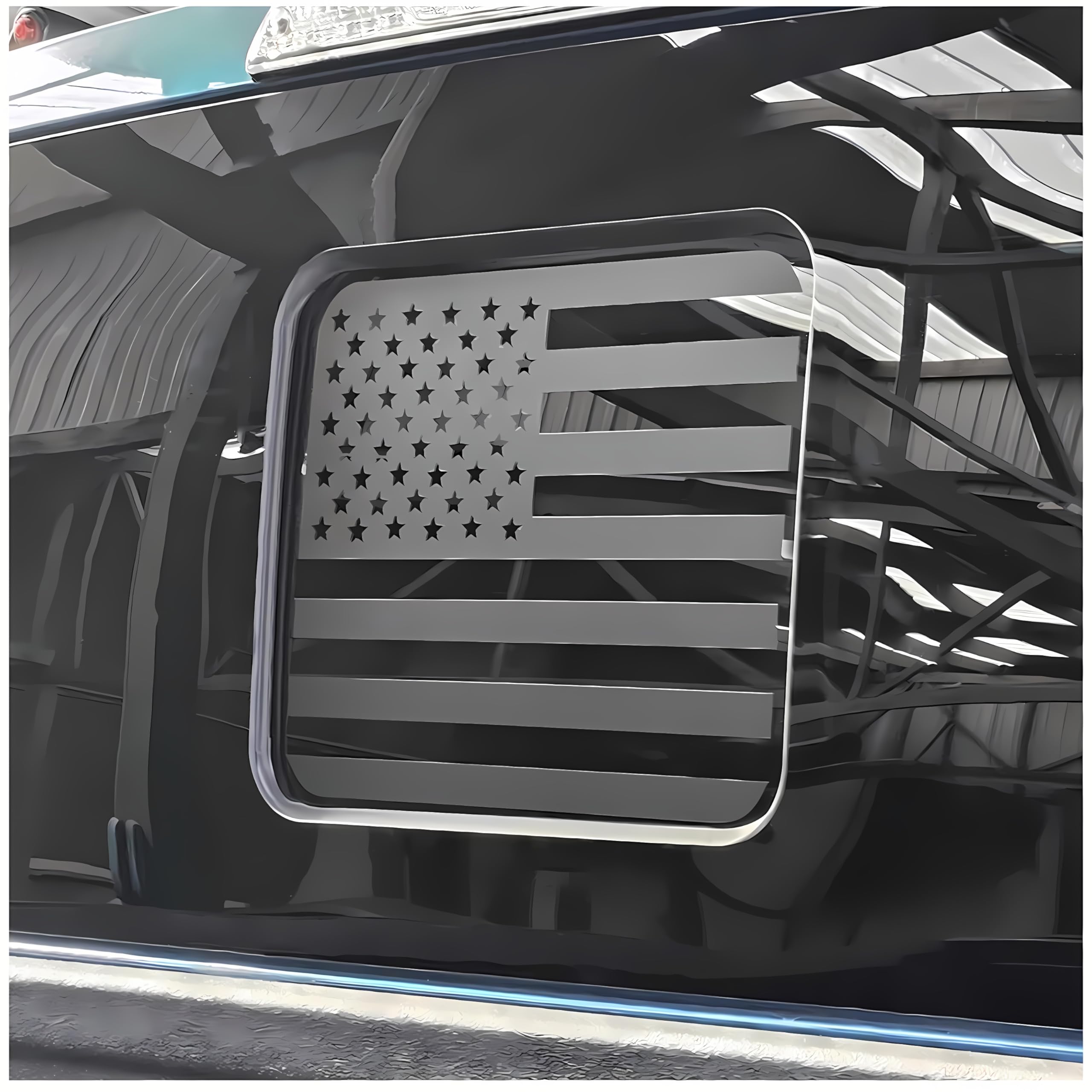 Fits Ford F150 F250 F350 2004-2024 Rear Middle Back Sliding Window American US Flag Vinyl Decal Matte Black Exterior Accessories