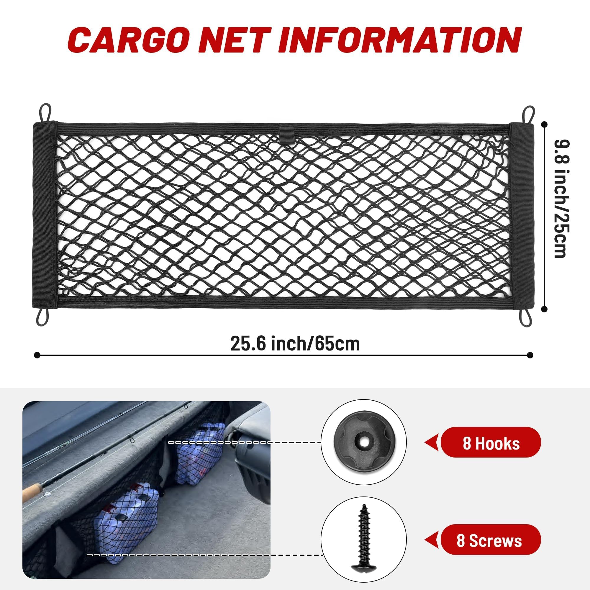 Red Wolf 2 Pcs Universal Cargo Net Pocket Elastic Mesh Netting Car Mesh Pouch For Trunk Rv Boats Home Cargo Storage Mesh With Sc