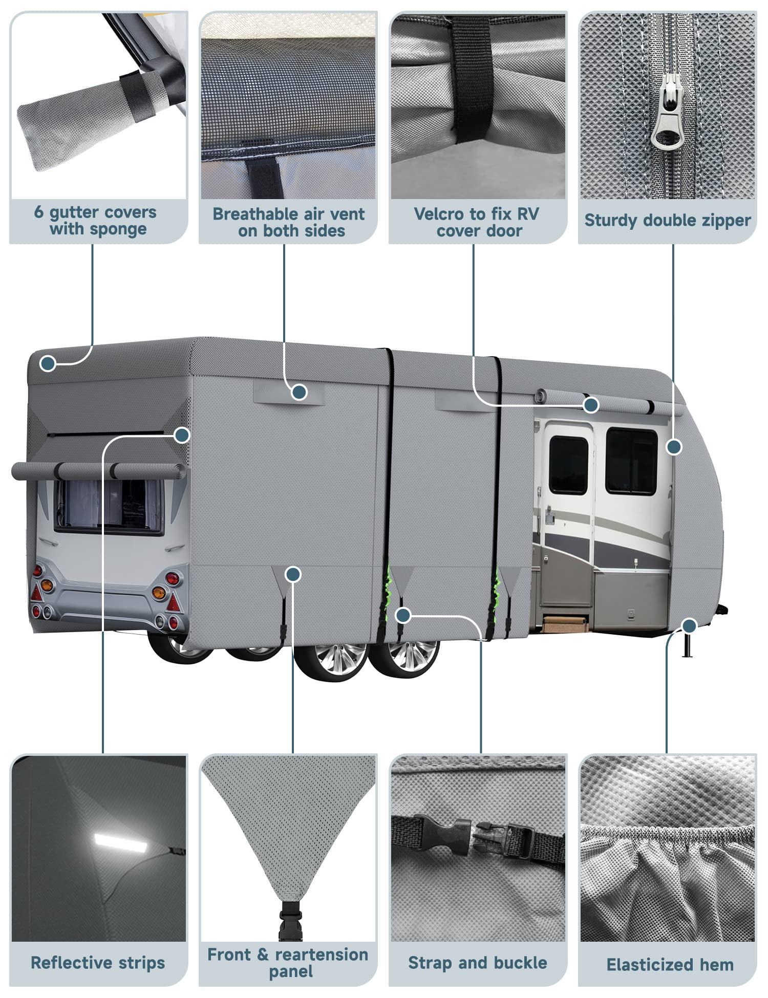 Rv Cover Umbrauto 2023 Upgraded 7 Layers Top Camper Cover Windproof Travel Trailer Cover For 23' To 24' Rv, Toy Hauler Cover With Tongue Jack Cover, Extra Windproof Ropes, Gutter Covers