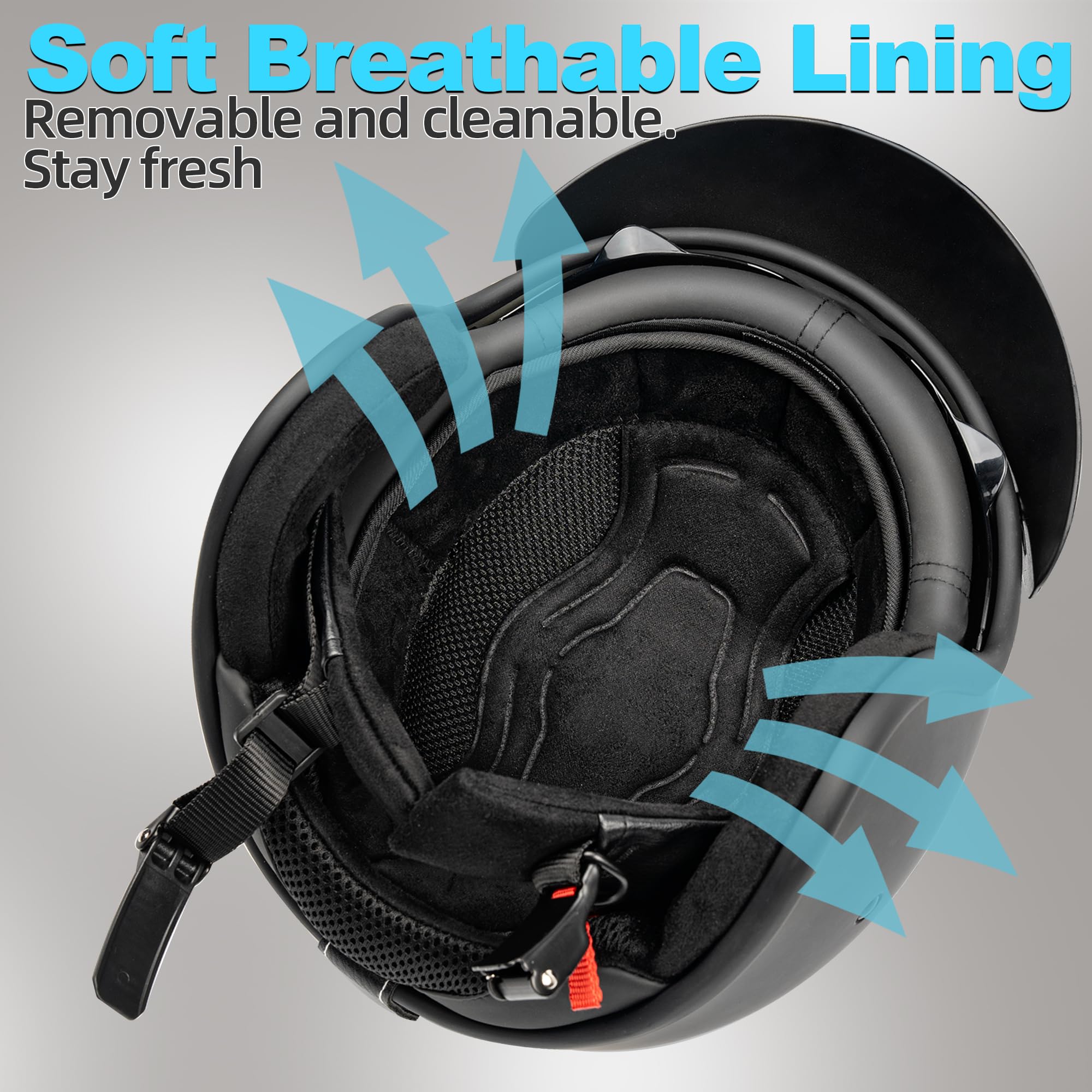 Yesmotor 3/4 Open Face Retro Motorcycle Helmet Vespa Helmet Vintage Helmet for Vespa Motorbike Casco, Moped, Cruiser, Bobber, an