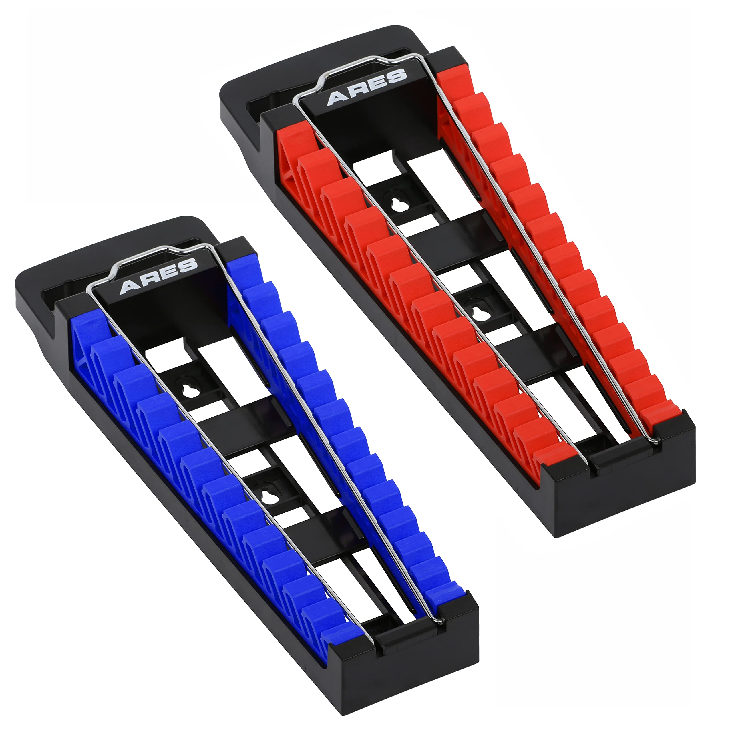 ARES 62043 - 2-Piece Wrench Rack Set with Locking Bar - SAE Rack Holds 1/4-In to 1-1/4-In Sizes - Metric Holds 6 to 30mm Sizes -
