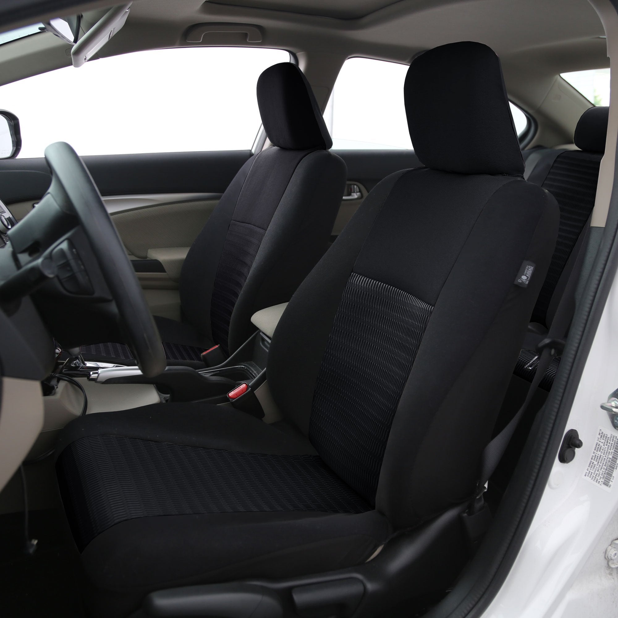 FH Group Car Seat Covers Trendy Elegance Black Full Set Automotive Seat Covers, Airbag and Split Rear Combo Non-Slip Dash Grip P