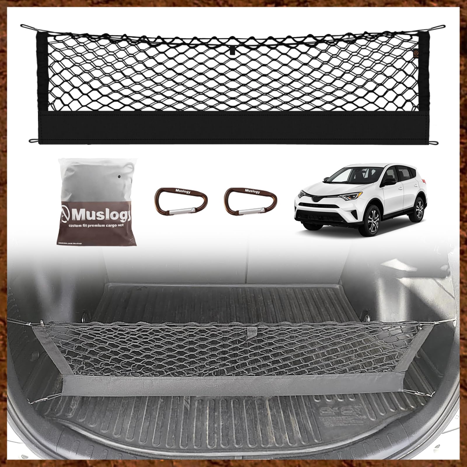 Muslogy Envelope Style Trunk Cargo Net Compatible With Toyota Rav4 2013-2018 Accessories Custom Fit Trunk Organizer Upgraded Sto