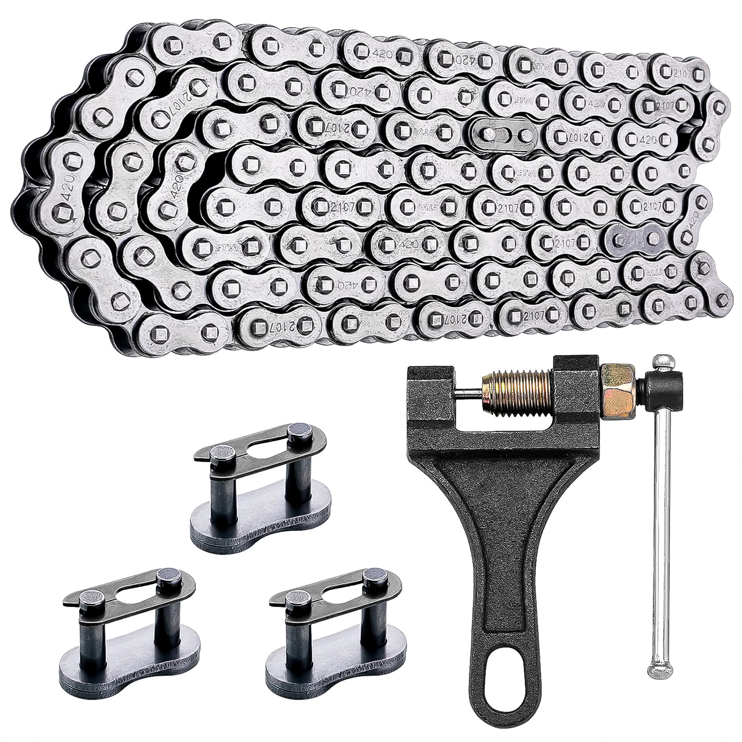 420 Motorcycle Chain - 420 Standard Roller Chain For 110Cc 125Cc Go Kart Dirt Pit Bike Atv Quad Scooter Mini Bike, Total 132 Links, Free Chain Breaker Included