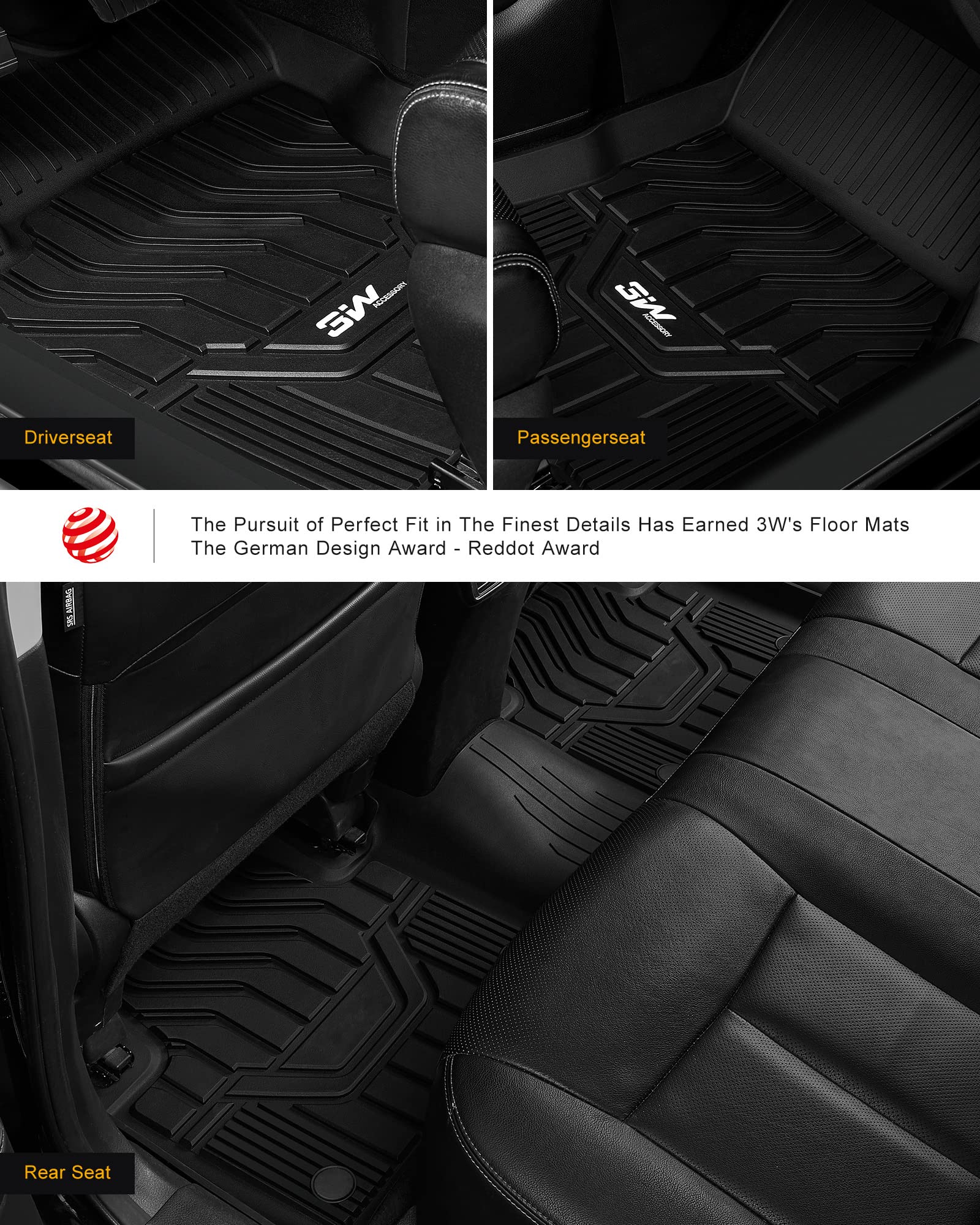 3W Nissan Rogue Floor Mats & Cargo Liner 2014-2020, All Weather Tpe Custom Fit Full Set With Trunk Mat(Not For Rogue Sport)