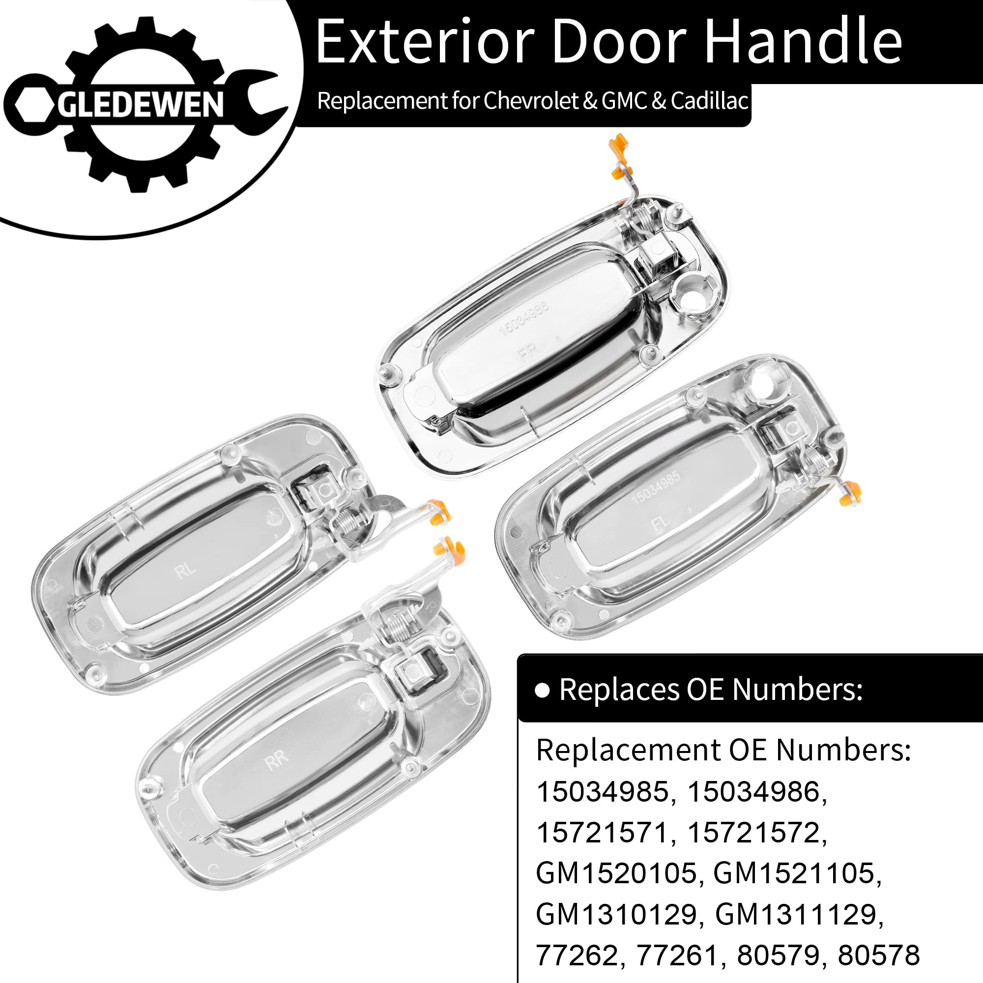 Exterior Door Handles Set, Compatible With 1999-2007 Chevy Silverado Suburban Tahoe Avalanche, Gmc Sierra Yukon, Cadillac Escala