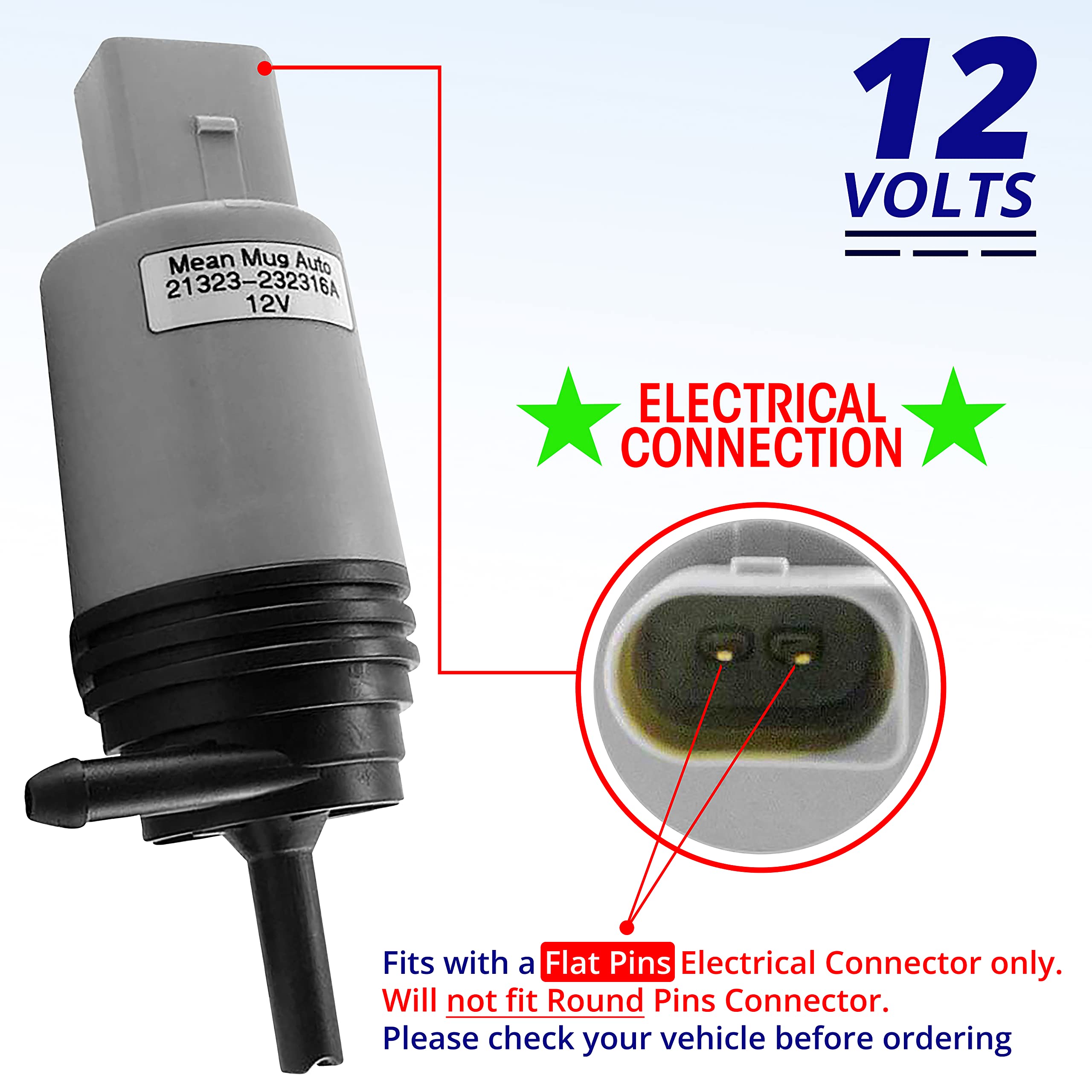 21323-232316A Windshield Washer Pump - Washer Motor Compatible With Bmw - Replace Oem #: 67126934159, 67127302589