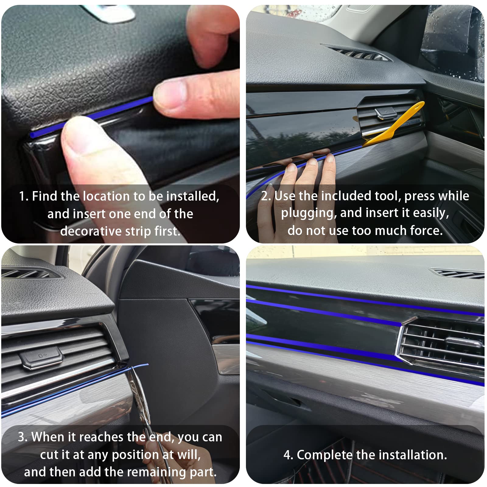 Car Interior Trim Strips,Universal 33Ft Car Electroplating Decoration Styling Door Dashboard, Flexible Interior Trim Accessories With Installing Tool(Blue)