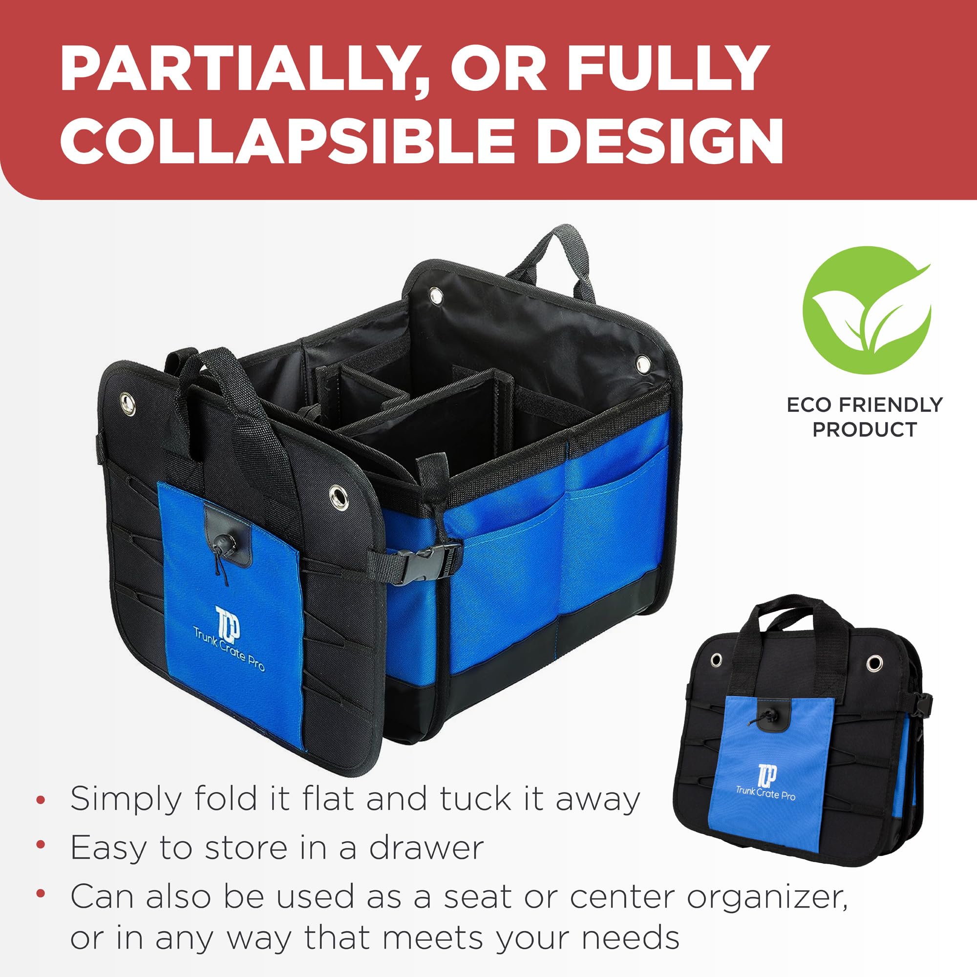 Trunkcratepro Car Trunk Organizers | Trunk Organizer, Car Storage Organizer - Premium Compartments Collapsible Portable Car Trun