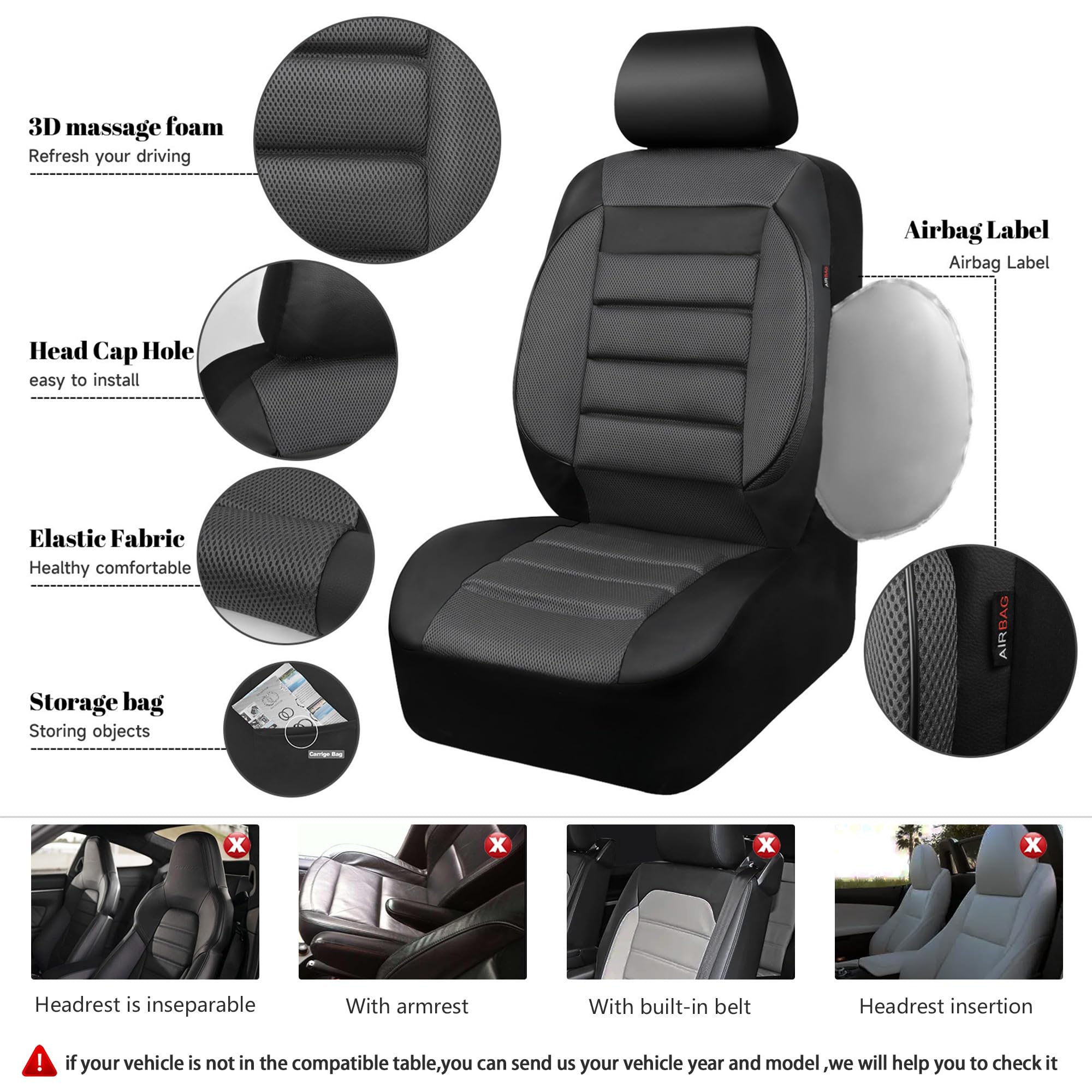 Car Pass Leather 3D Foam Back Support Car Seat Covers Full Set Air Mesh Automotive Seat Covers, All Season Car Seat Cover Fit Au