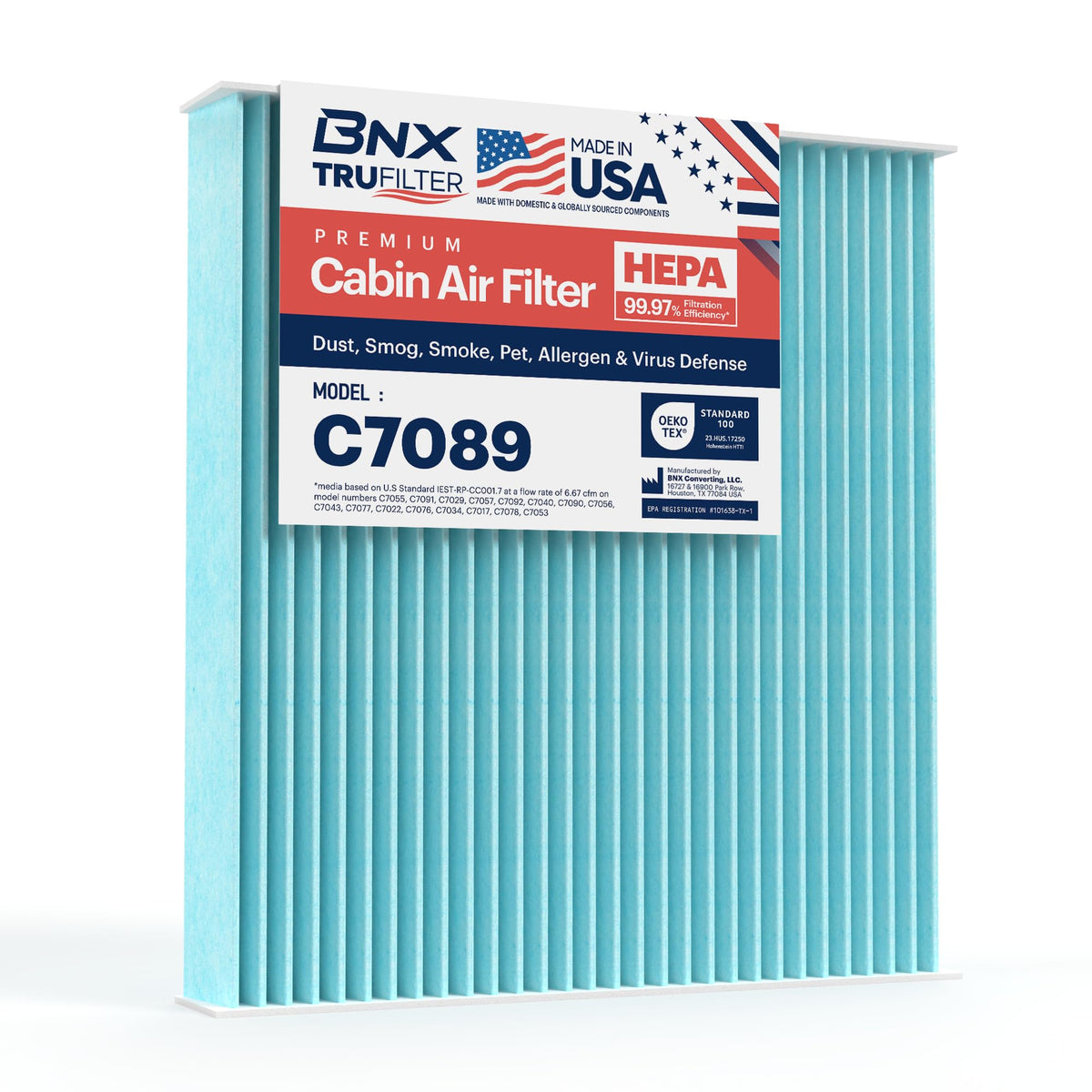Bnx Trufilter C7089 Cabin Air Filter, Hepa 99.97%, Made In Usa, Compatible With Kia Soul, Soul Ev