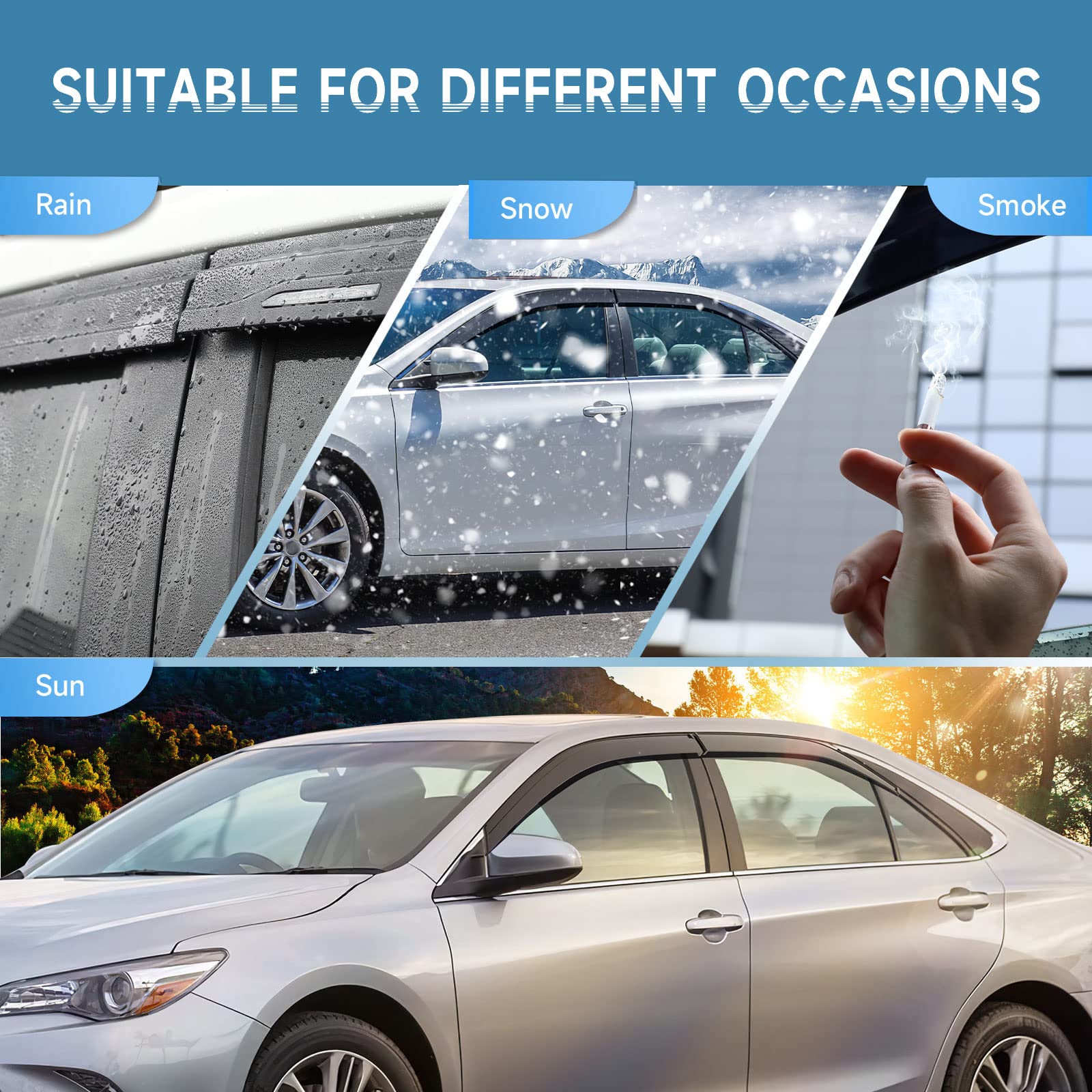 Aclong Smoke Rain Guards Fit For Toyota Camry 2012 2013 2014 2015 2016 2017 Tape-On Side Shatterproof Window Visor, Window Defle