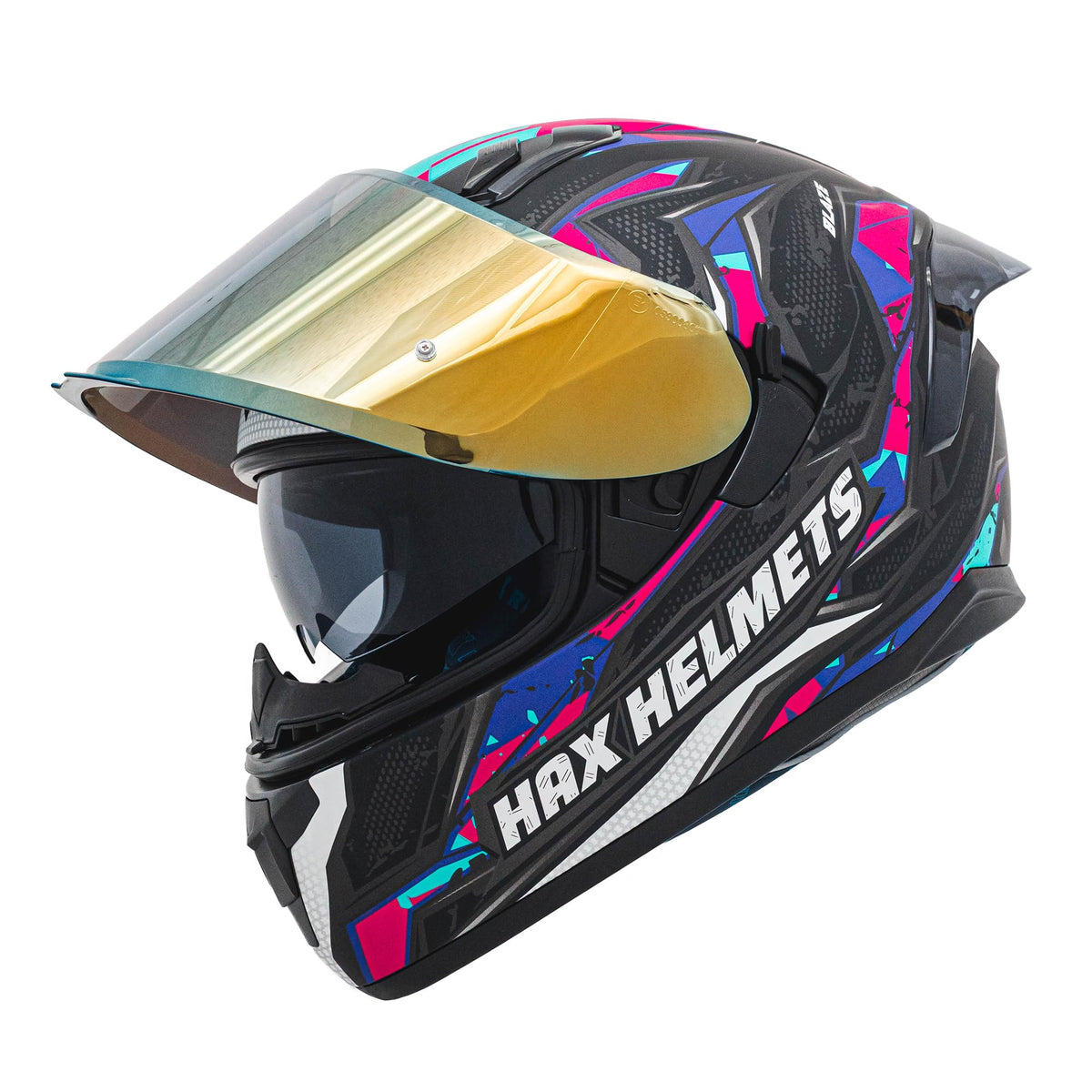 Hax Obsidian Full Face Dual Visor Adult Motorcycle Helmet For Motorbike Street Bike With Pinlock Ready Dot Approved (Blaze Fuchs