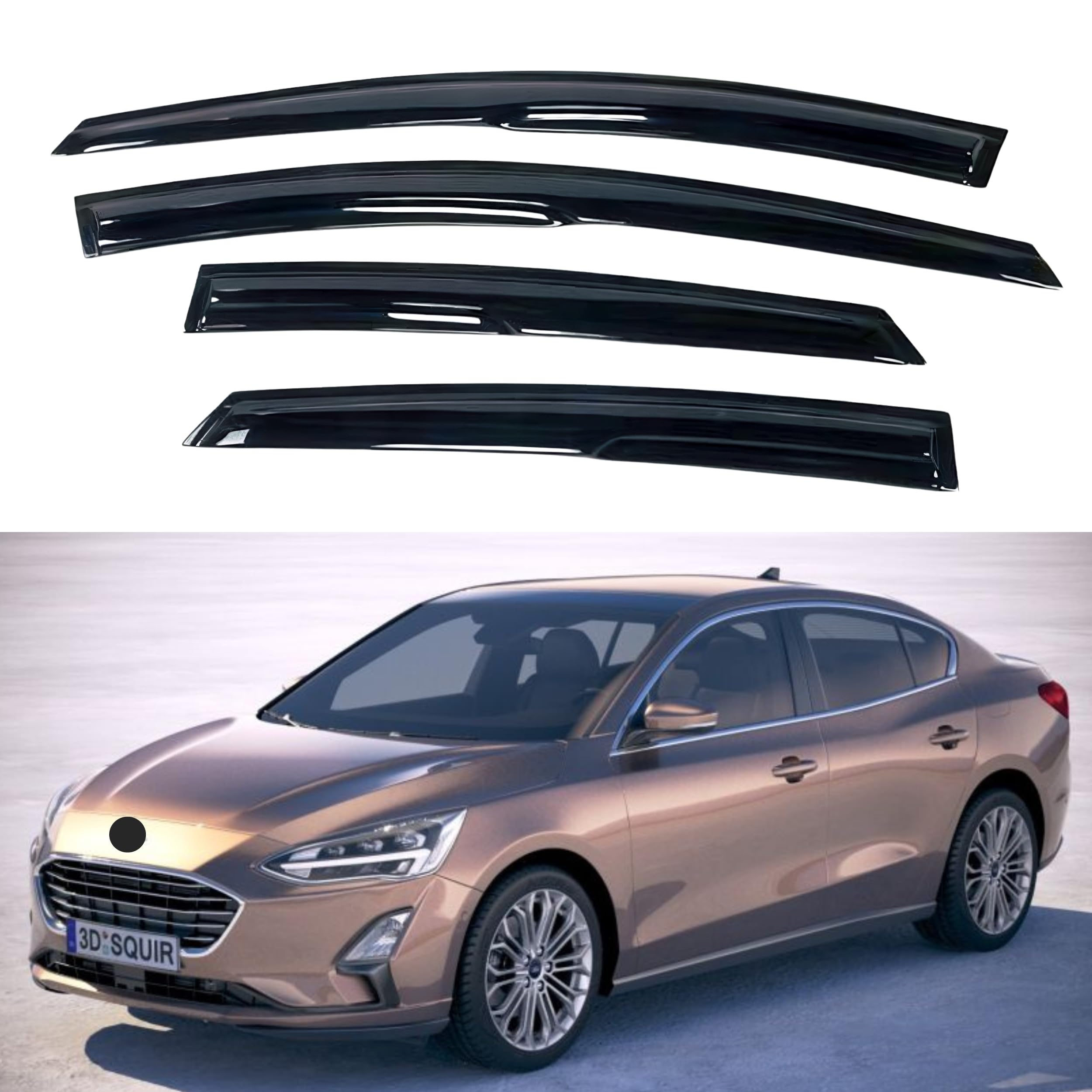 Ig Window Visor For Ford Focus Sedan 2019-2023, Rain Guard Tape-On Extra Durable Sun Wind Side Vent Window Deflector Mugen Style