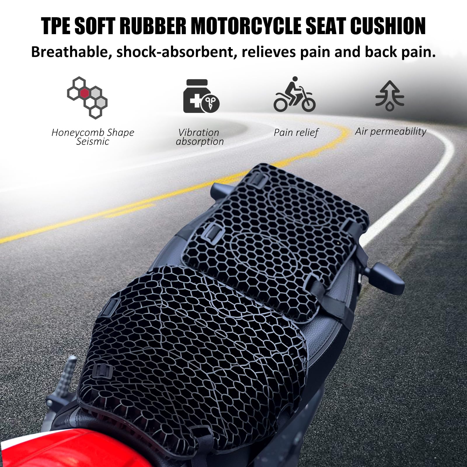 Motorcycle Gel seat Cushion Front and Rear Combo Kit-Soft Rubber Material Motorcycle Seat Cushion Pad, Cool and Breathable Trave